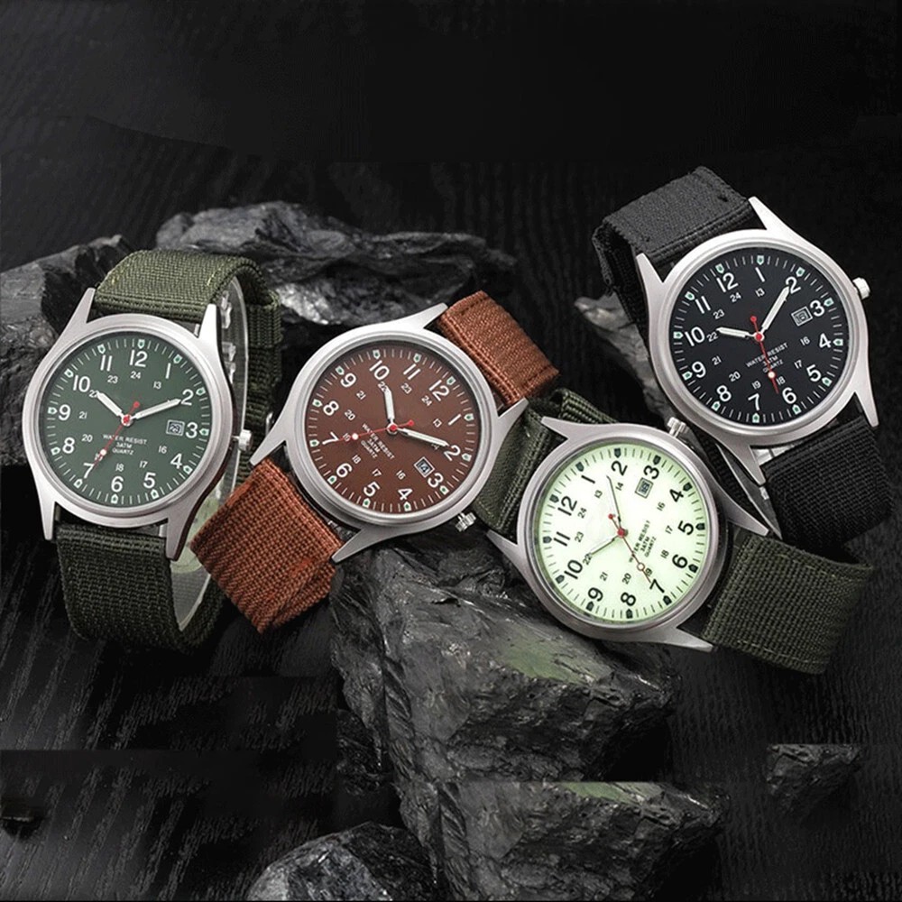 Men’s Military Army Luminous 24 Hours Dial Nylon Strap Date Quartz Wrist Watch