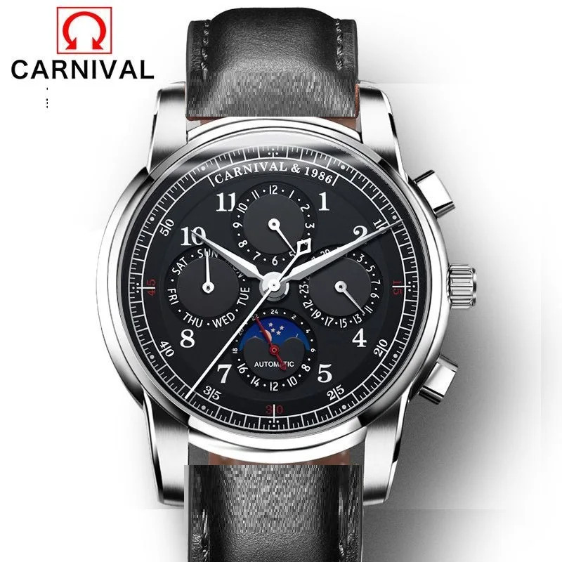 CARNIVAL Automatic Mechanical Watch Men Sapphire Crystal Multi-Function Day Date