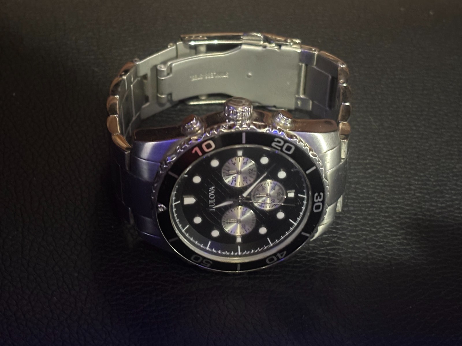 BULOVA Black Dial Chronograph Stainless Steel Men’s Watch – 98A154