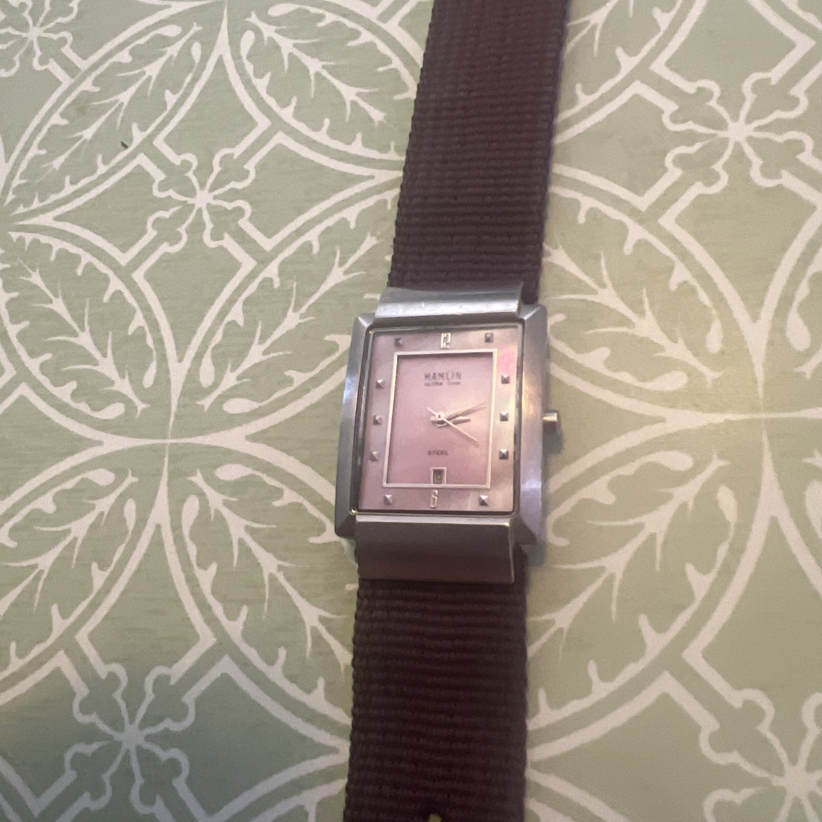 Hamlin Ultra Thin Steel Silver Flat Band Women’s Watch New Battery Mother Pearl