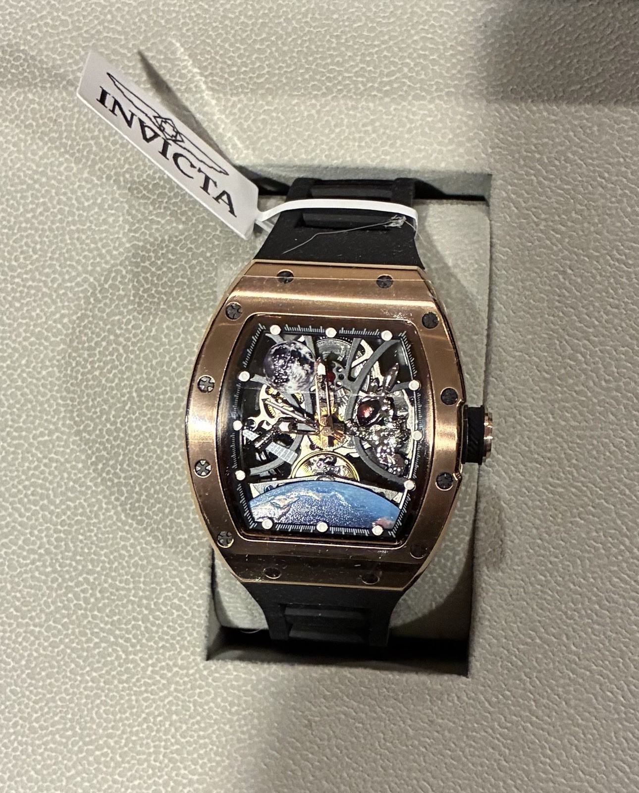 Invicta S1 Rally Interstellar Men’s Automatic Skeleton Rose Gold Black Strap