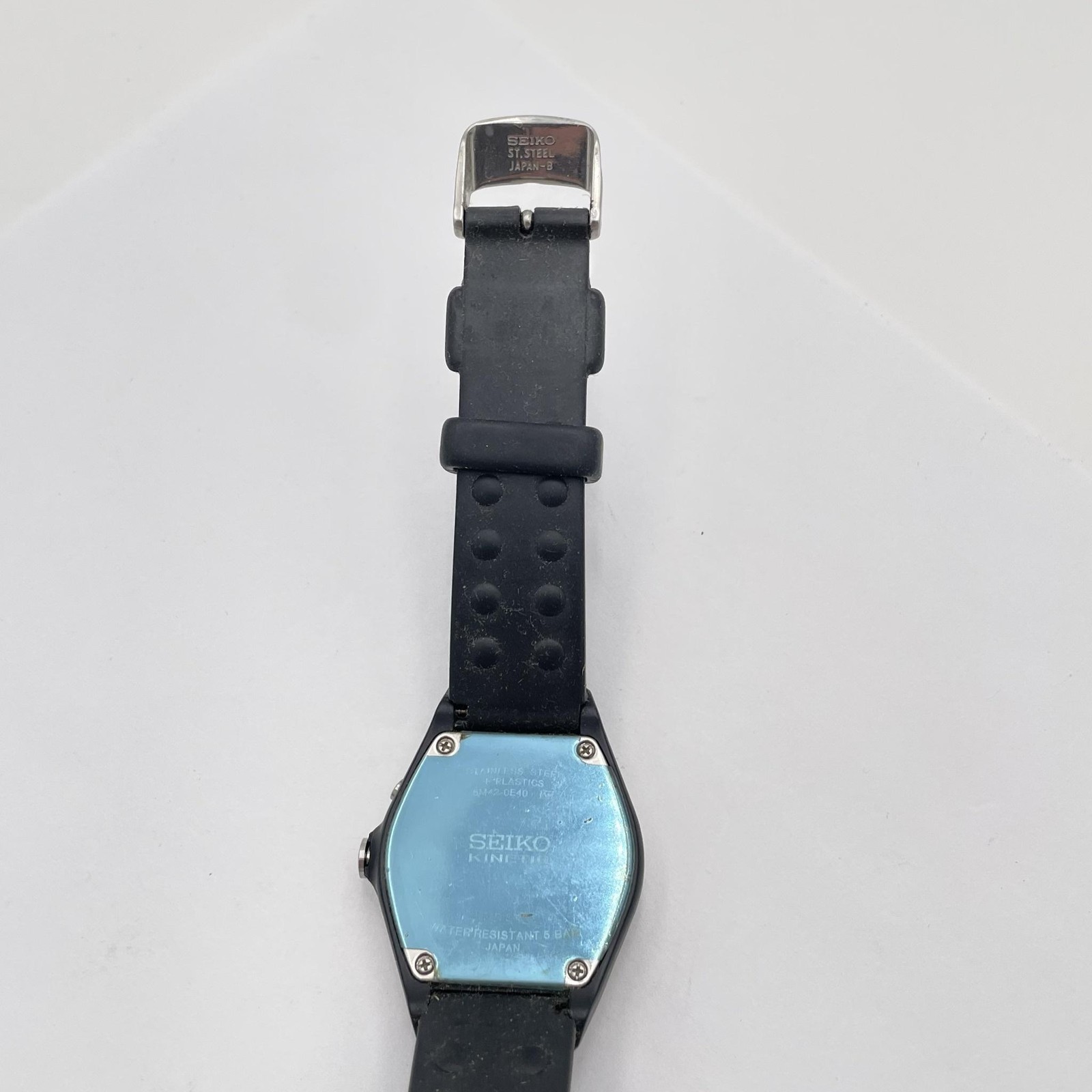 Vintage Seiko Kinetic Watch Mens Cream Dial Black Rubber Strap 5M42-0E40 Japan