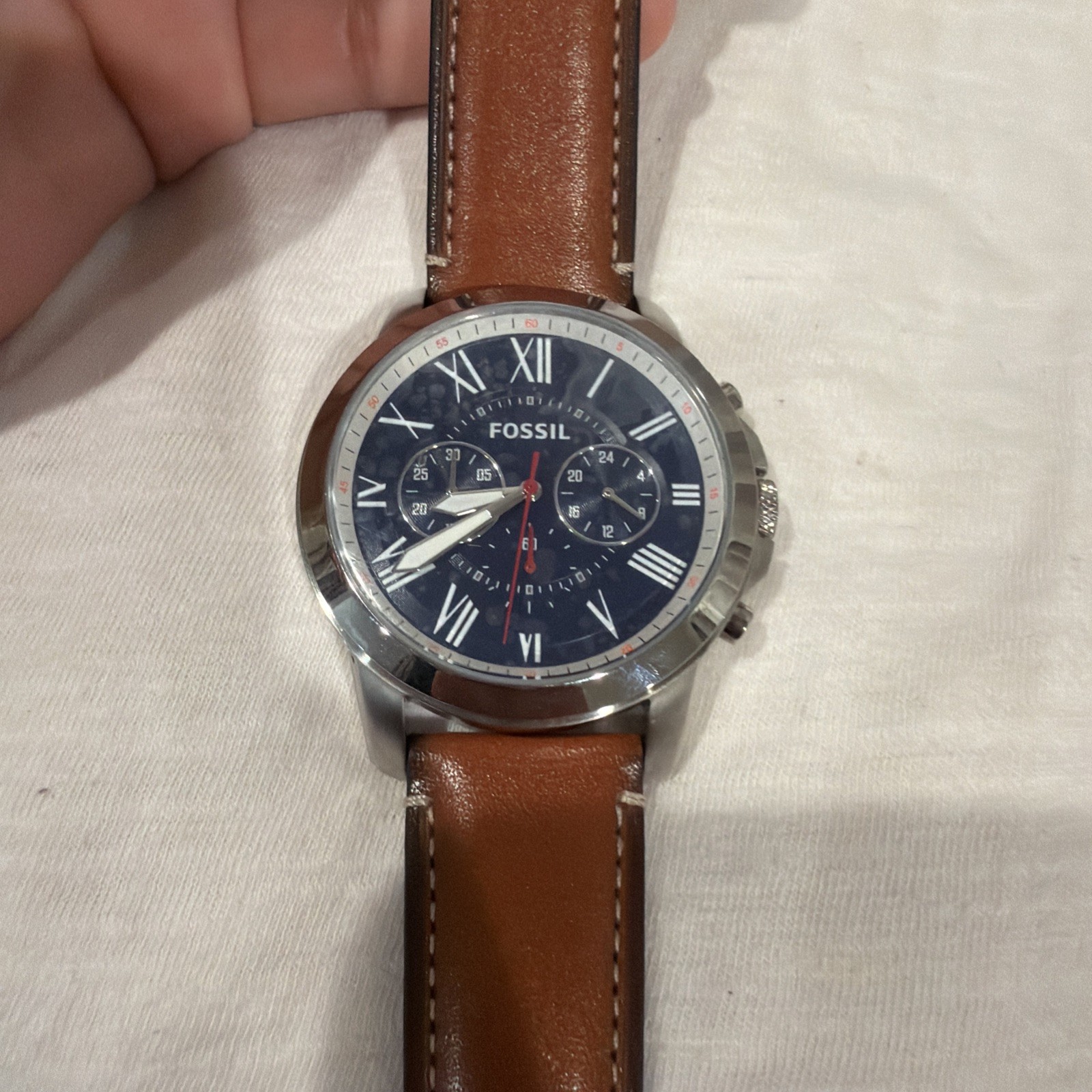 FOSSIL FS5210 Men’s Quartz Watch 45mm Stainless Steel Case Leather Band