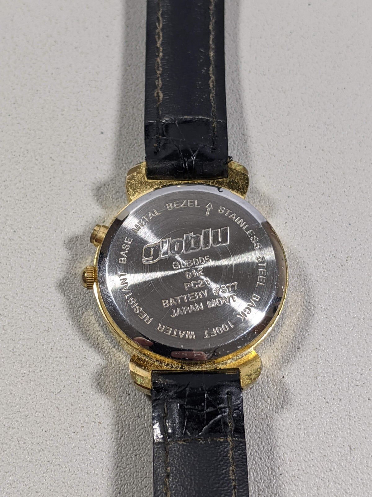 Glo Blue White Dial Round Gold Tone Case 38 mm Black Band Watch