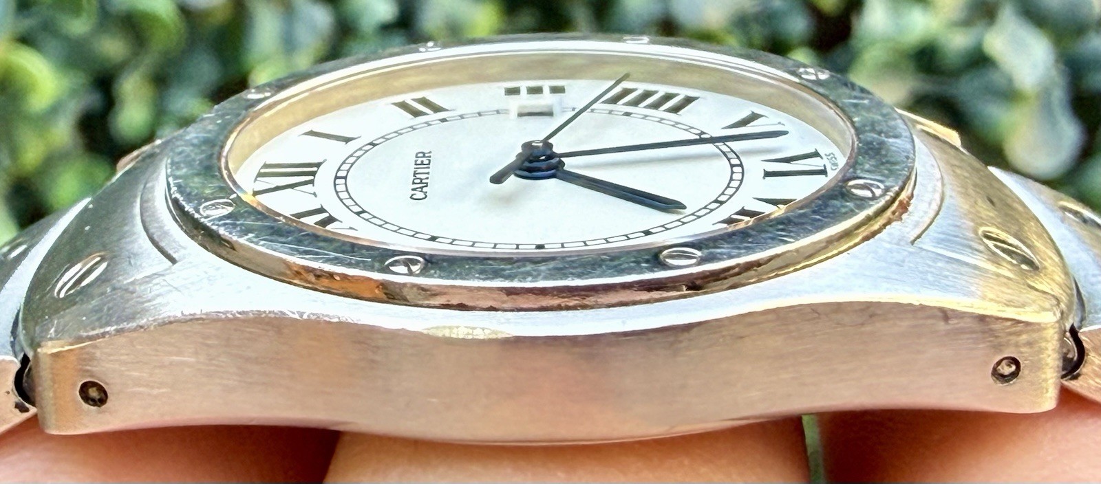 Vintage Cartier Santos Ronde Date 1561 White Roman Dial 30mm Steel Watch Only