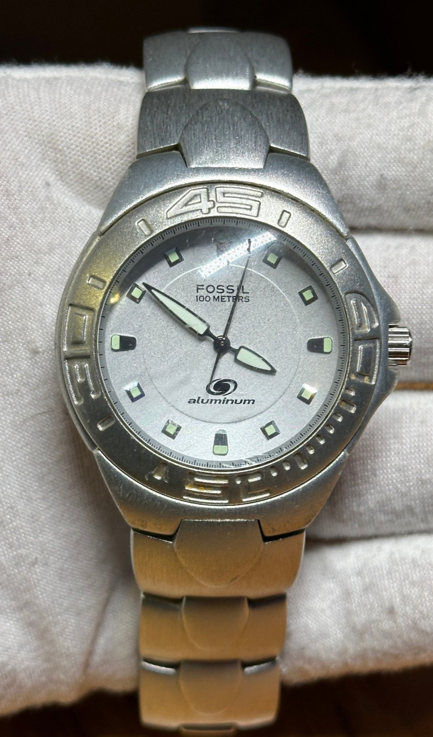 Fossil Blue aluminum mens quartz watch new batt big 8” fit? AL-2307 RARE MODEL