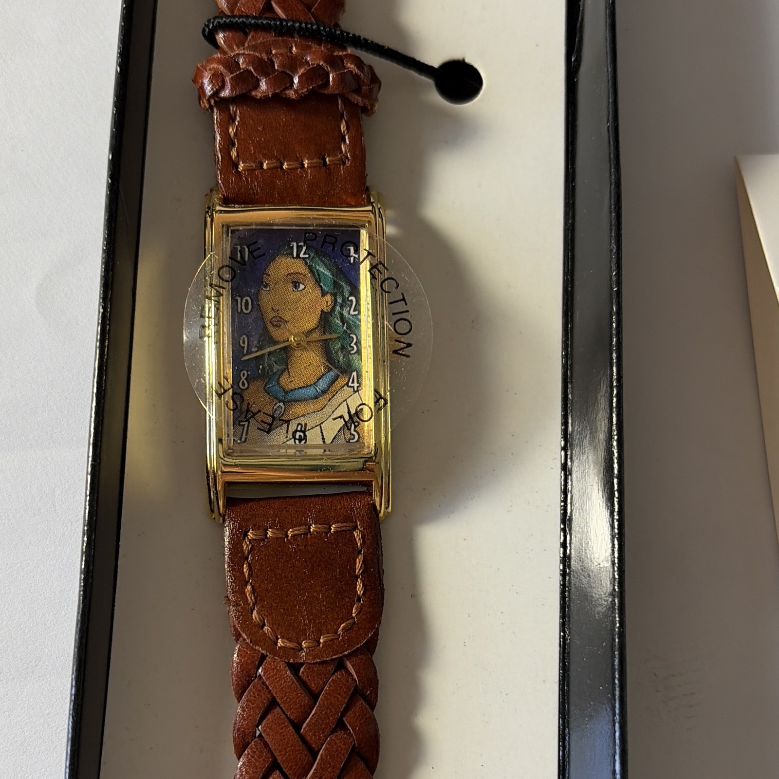 Sweda Pocahontas Quartz Rectangular Gold Tone Multicolor Dial Leather Strap wBox