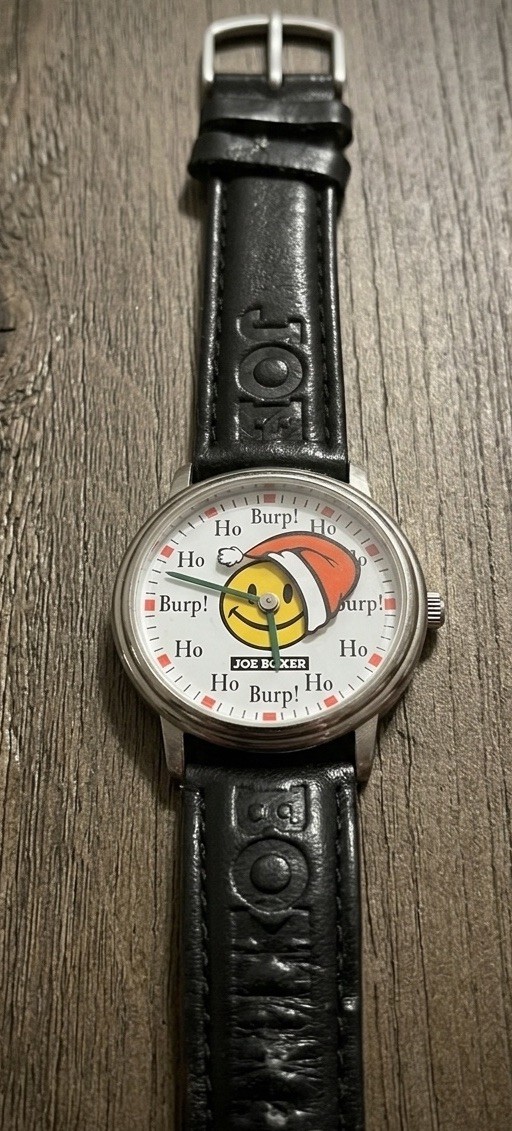 Vintage Watch Joe Boxer Rotating Santa Christmas 1995 Leather Band Rare Holiday
