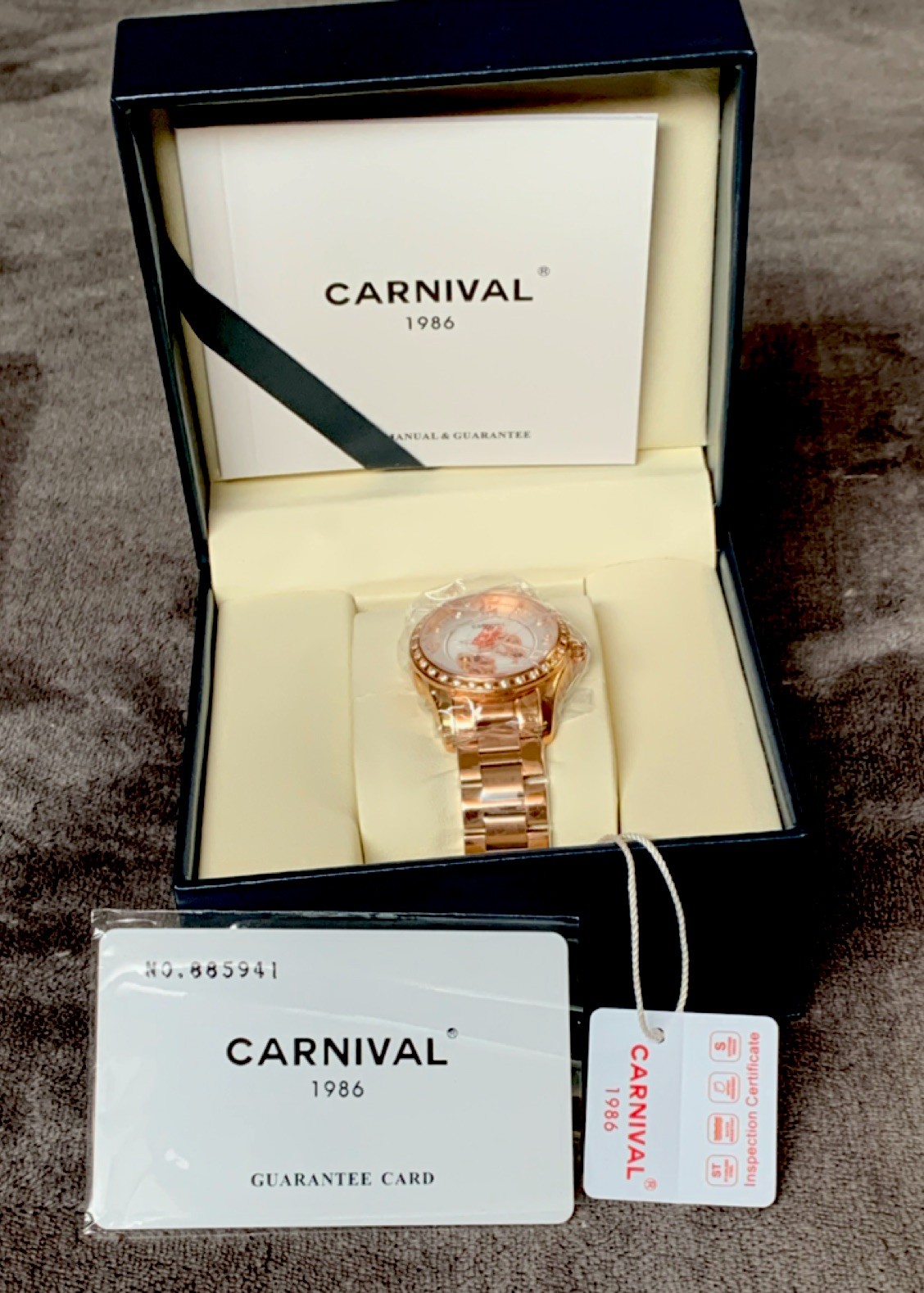 Wristwatch-Carnival 1986 Rose Gold Metal White Dial Box Manual Guarantee Card