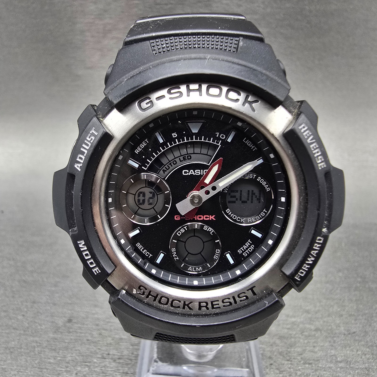 Casio G-Shock AW-590 Watch Men 47mm Black Tone Gray Bezel Alarm Chrono New BattT