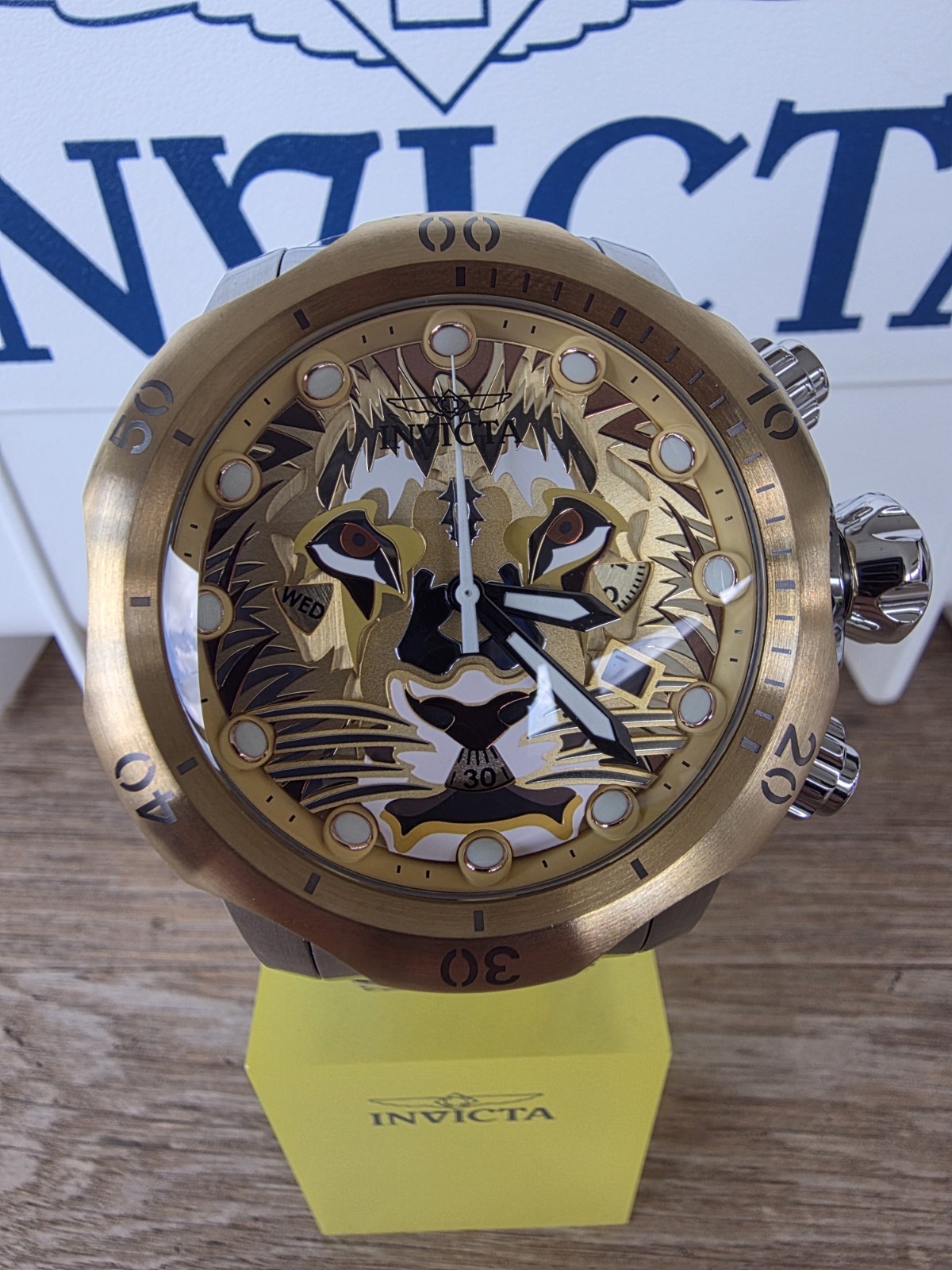 Invicta Venom Lionheart Men’s Quartz Chronograph Gold Dial Steel Bracelet 53.7mm