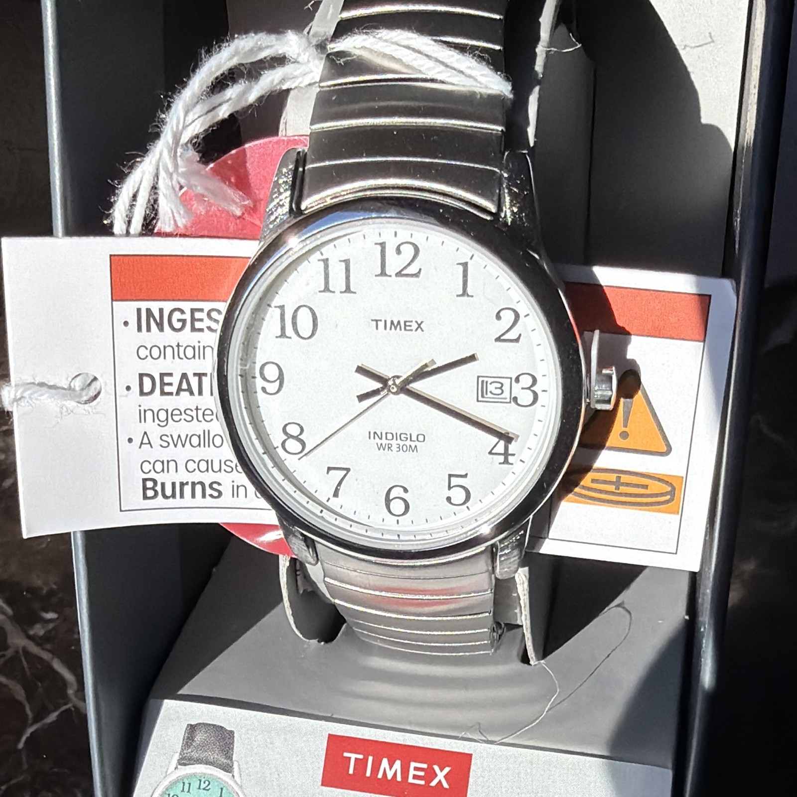 Timex Easy Reader Indiglo Quartz Date 30m Silver SS Expansion Band Watch