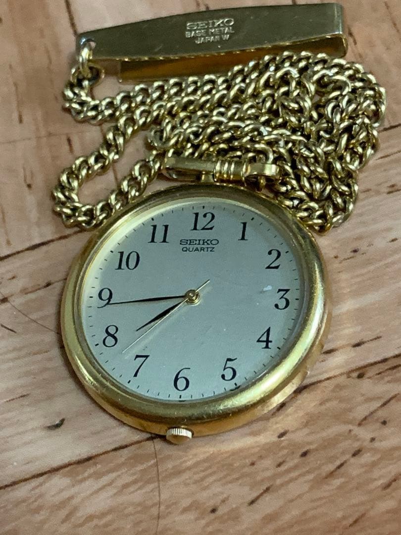 SEIKO Antique Pocket Watch, 3 Hands, Gold Chain, Showa Era