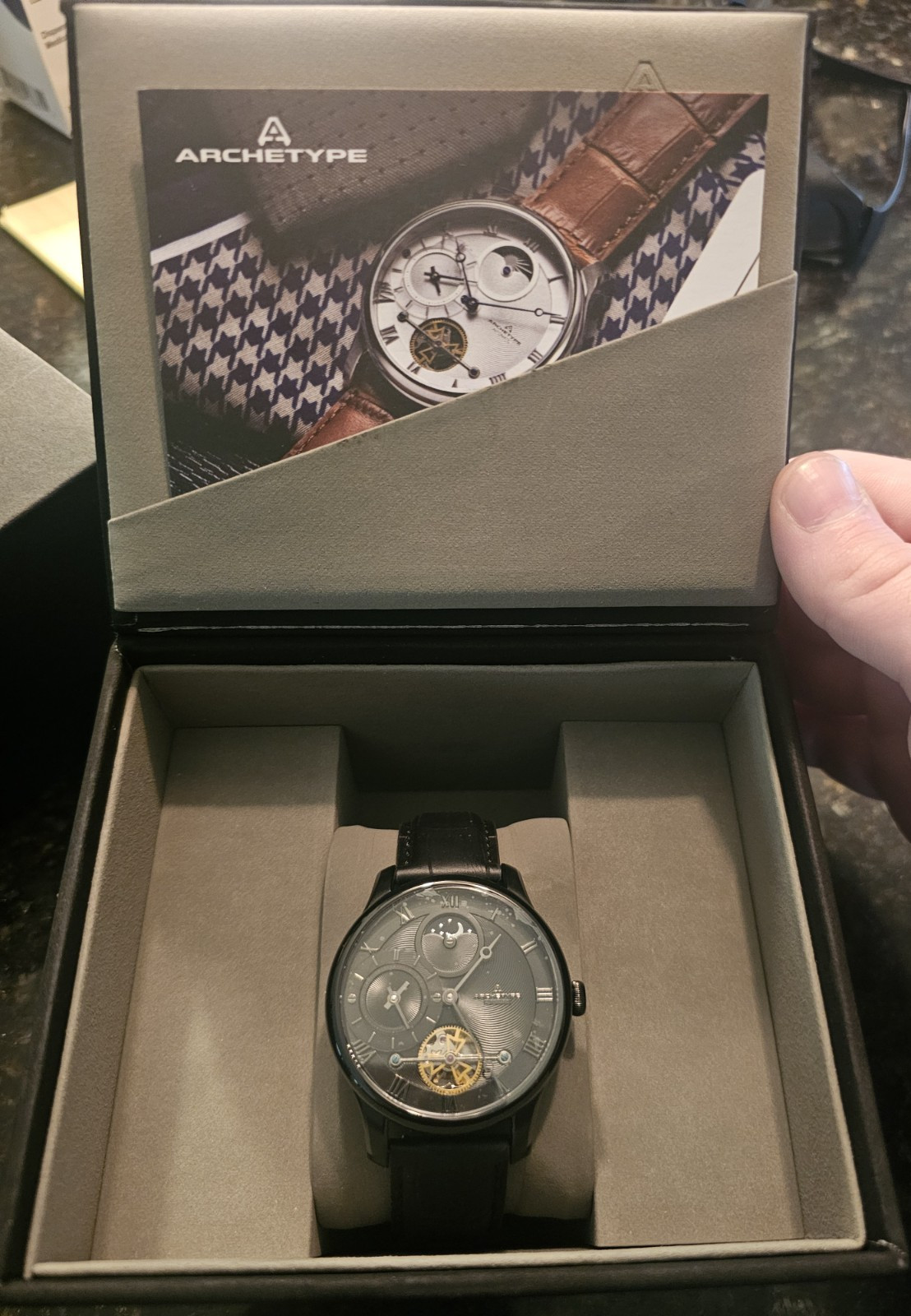 LIMITED EDITION Archetype Dorian Automatic All Black 42mm Steel Watch Leather