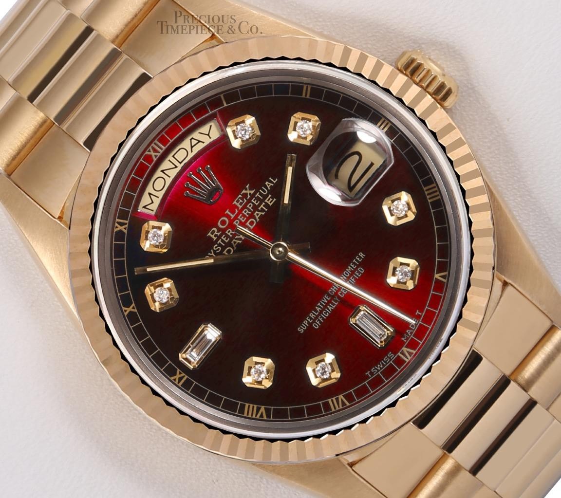 Rolex Day-Date 36mm 18038 President 18K Yellow Gold Fluted Red Diamond Dial