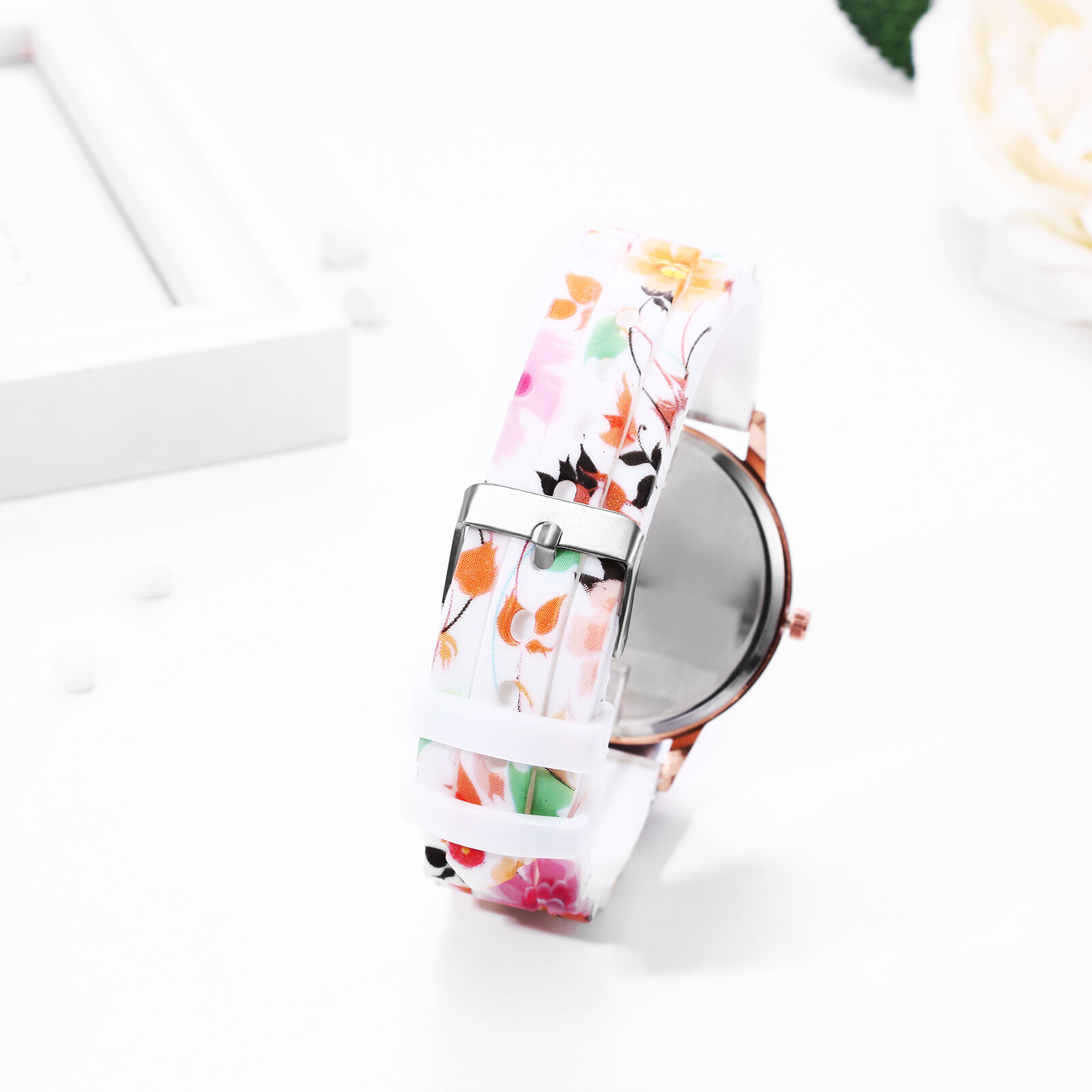 Women Girls Fancy Soft Flowers Printed Silicone Strap Quartz Dress Wrist Watches