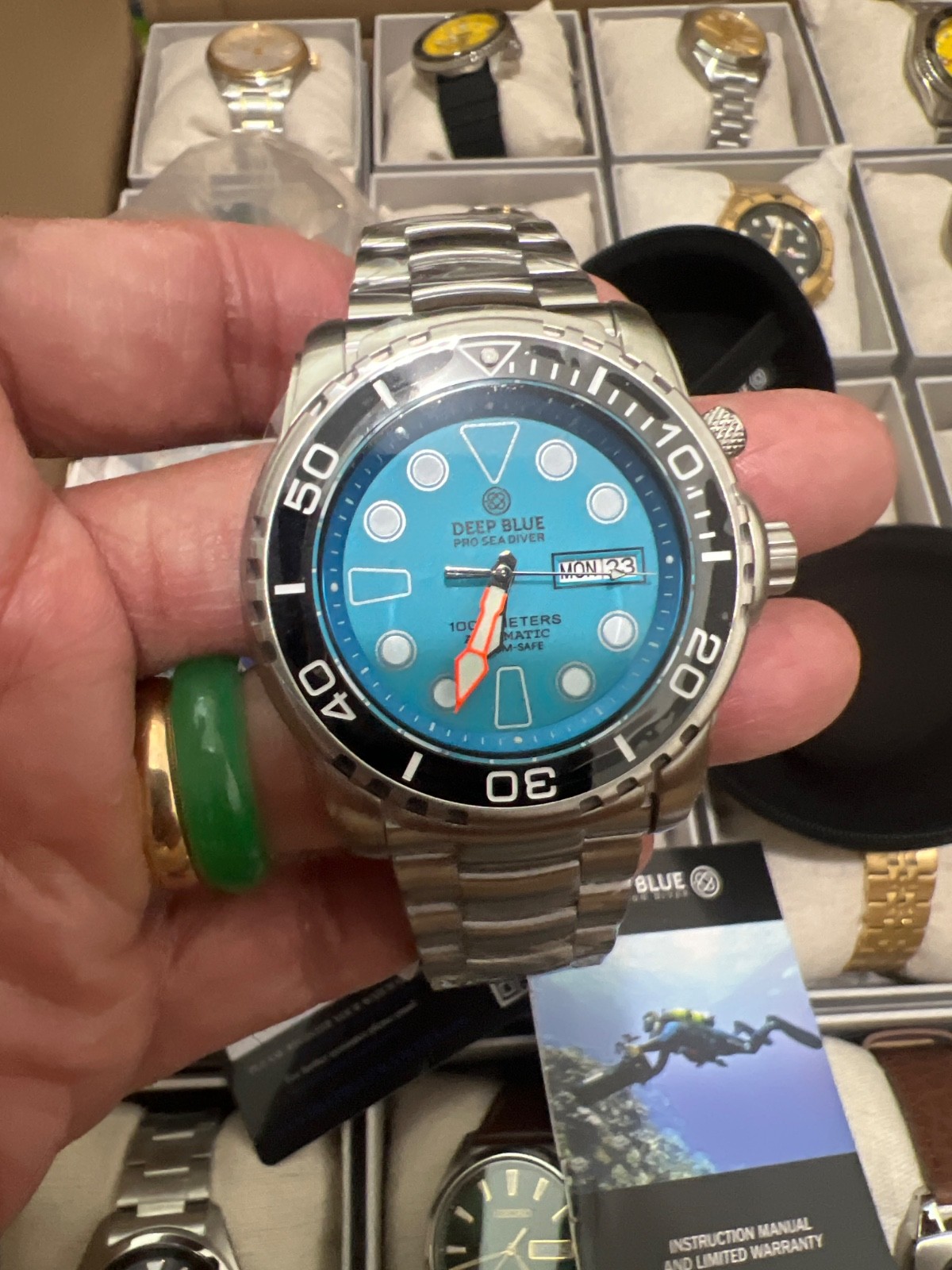 Authentic Deep Blue Diver Automatic❤️1000 Lume Dial 46m Black Bezel(BNS)tags!!!