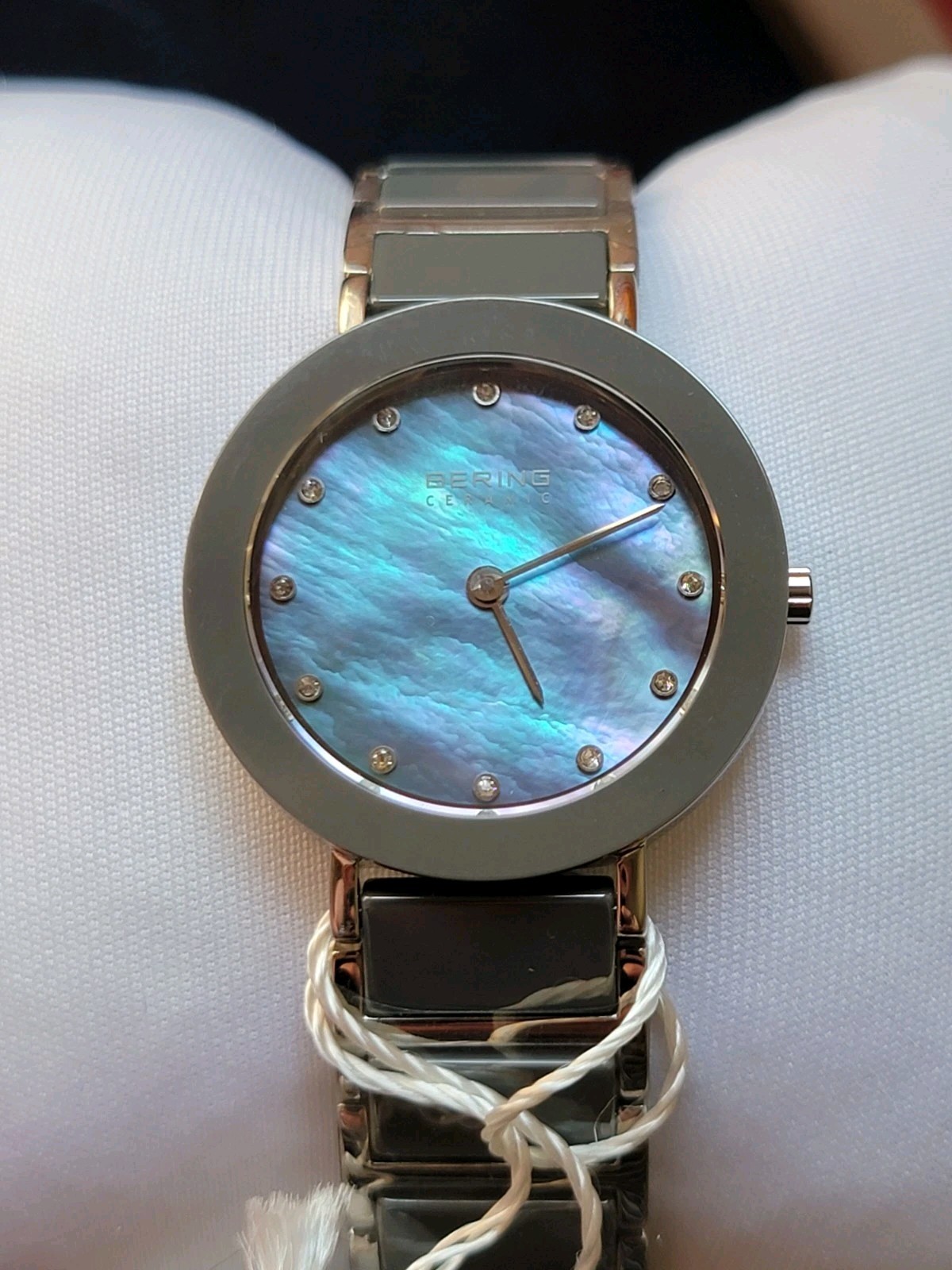Bering Time Ceramic Silver Steel and Grey Ceramic Links Women’s Watch 11429-789