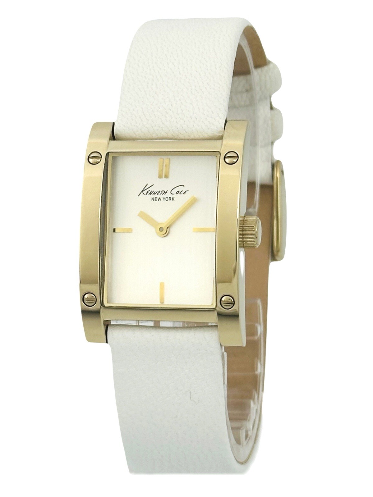 Kenneth Cole KC2591 Ladies White Dial Golden Stainless Steel Leather Strap Watch
