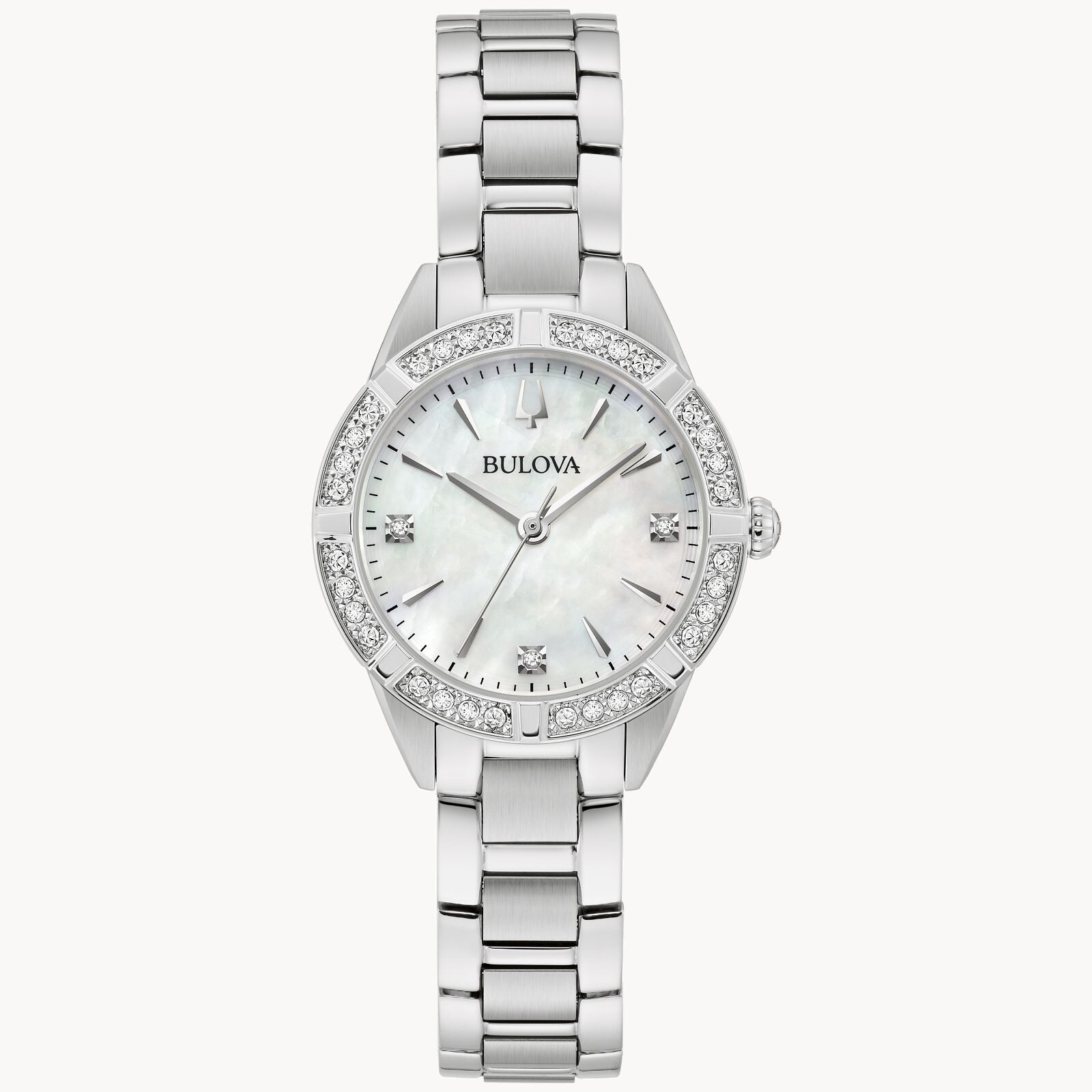 Bulova Women’s Classic Quartz Gemmed Silver Stainless Steel Watch 28 MM 96R253