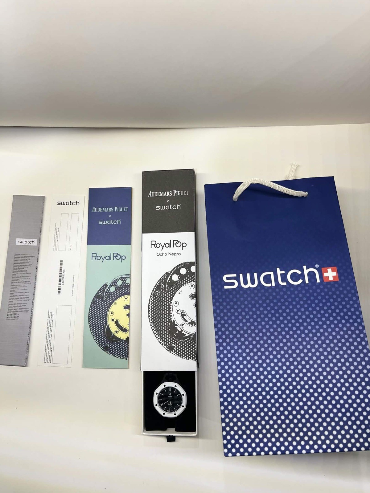 Swatch Royal Pop Ocho Negro Swiss Made Quartz Watch Black Leather 34mm Box