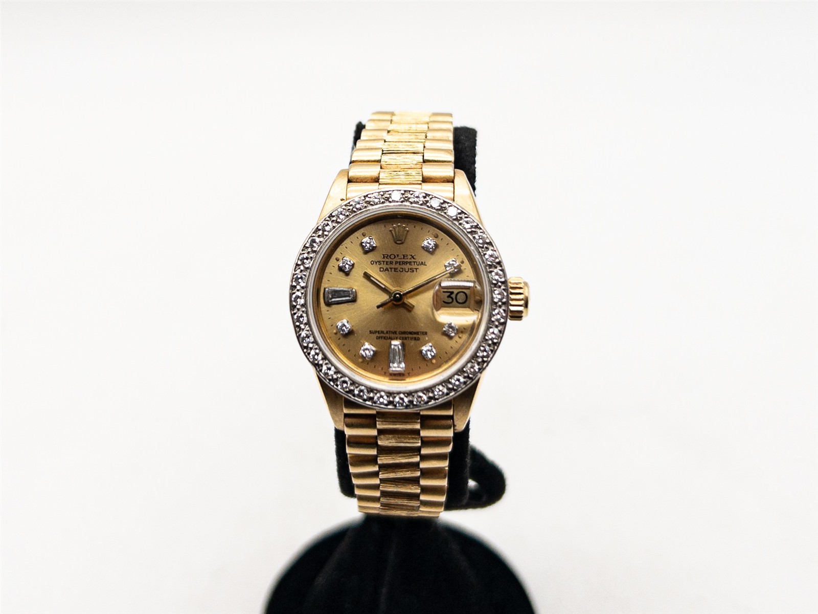 $30,000 2ct VS Diamond 18k Yellow Gold BARK Ladies ROLEX DATEJUST PRESIDENT WTY