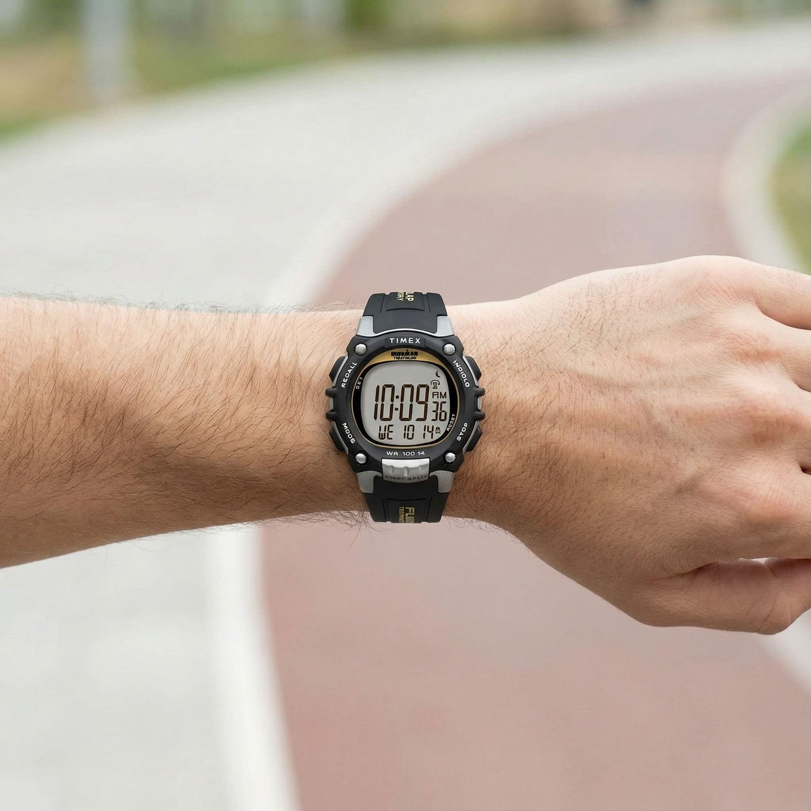 Timex Mens Ironman Triathlon Classic 100 44mm Watch – Black Silver-Tone Case