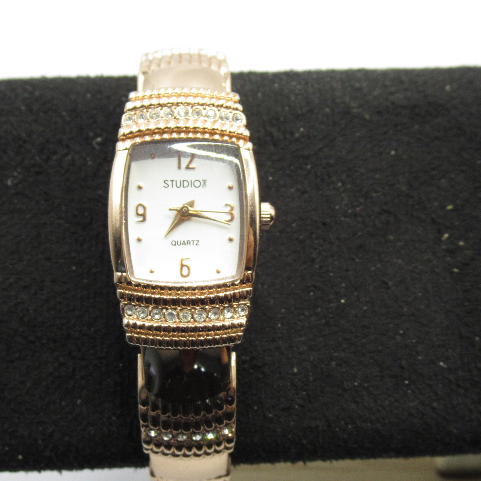 Studio Women’s Rose Gold Tone Bangle Cuff Watch White Dial Quartz Rhinestones