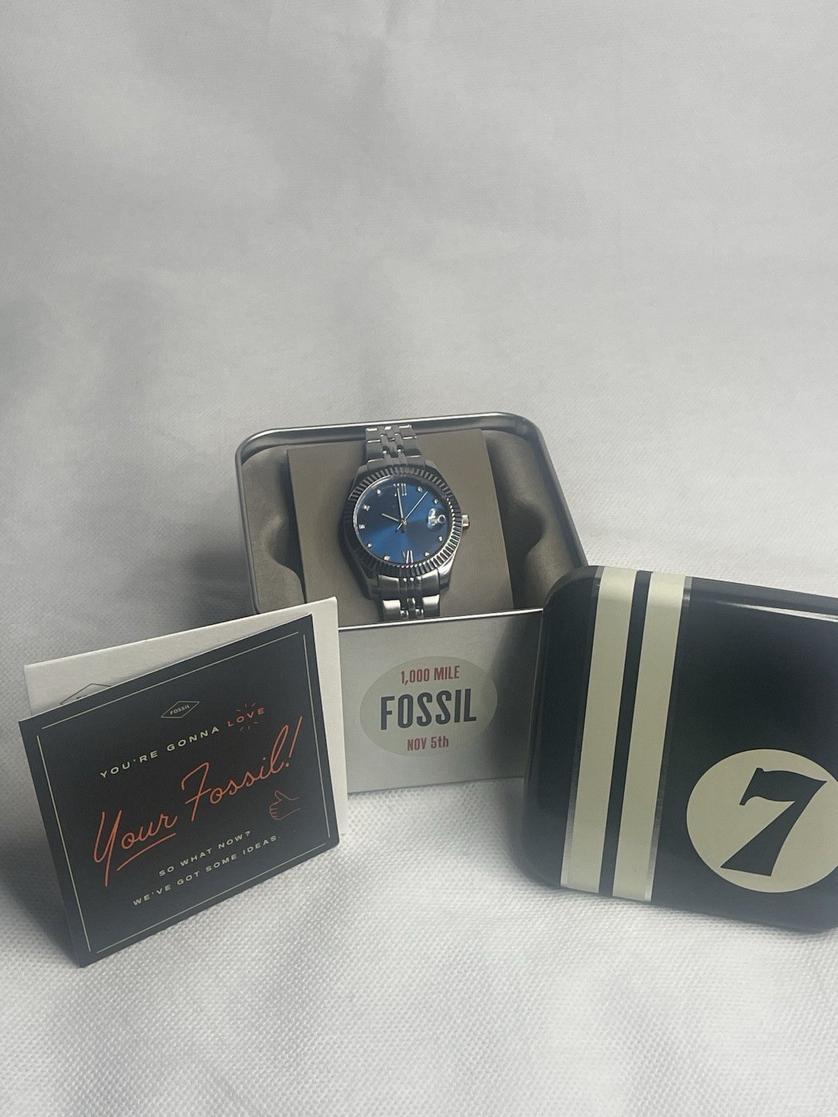 Fossil Scarlette Royal Oyster Stainless Steel Watch Blue Silver Gemstones ES4902