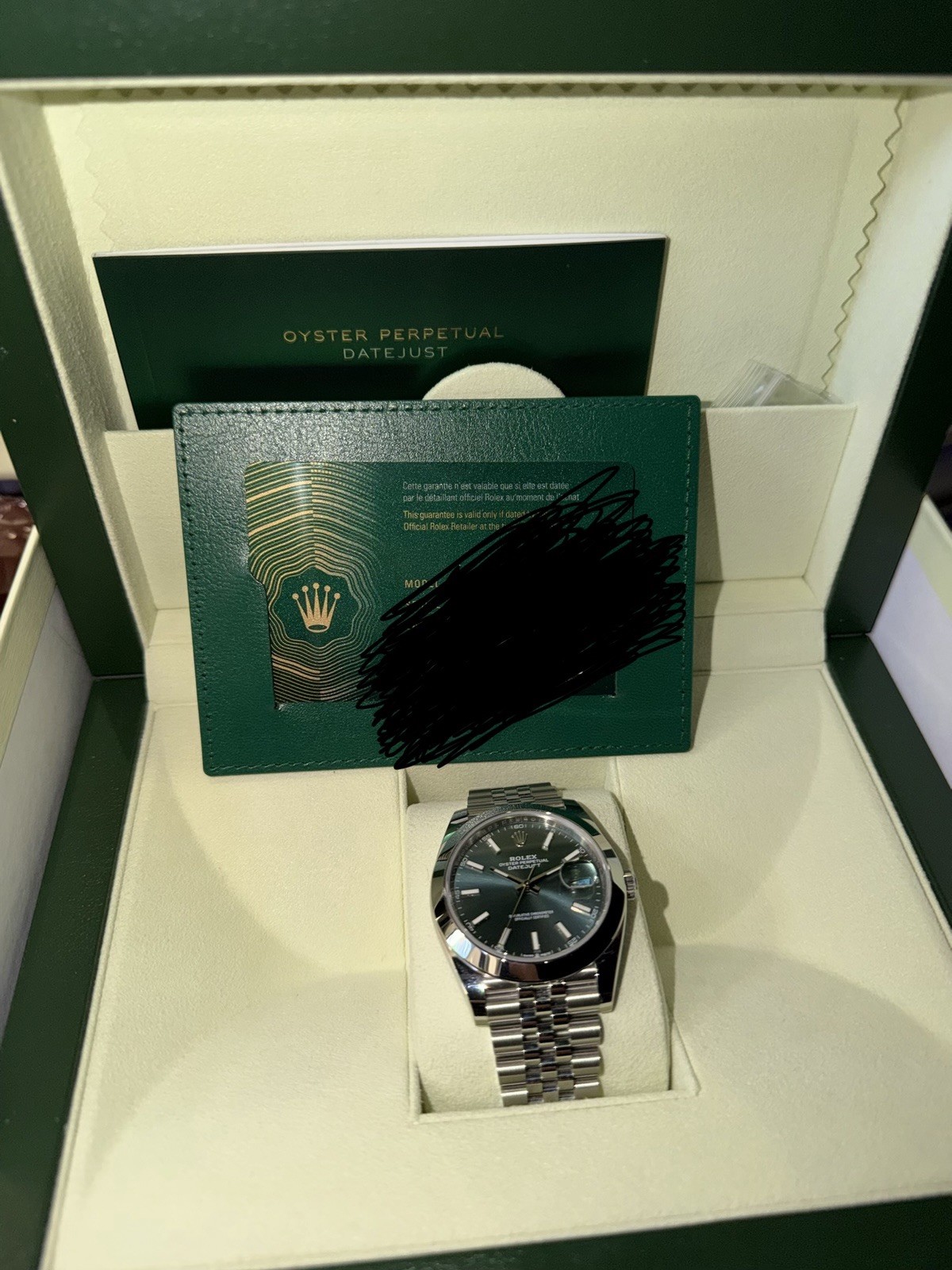 Rolex Datejust Green Dial Stainless Steel Bracelet Smooth Bezel Box Papers
