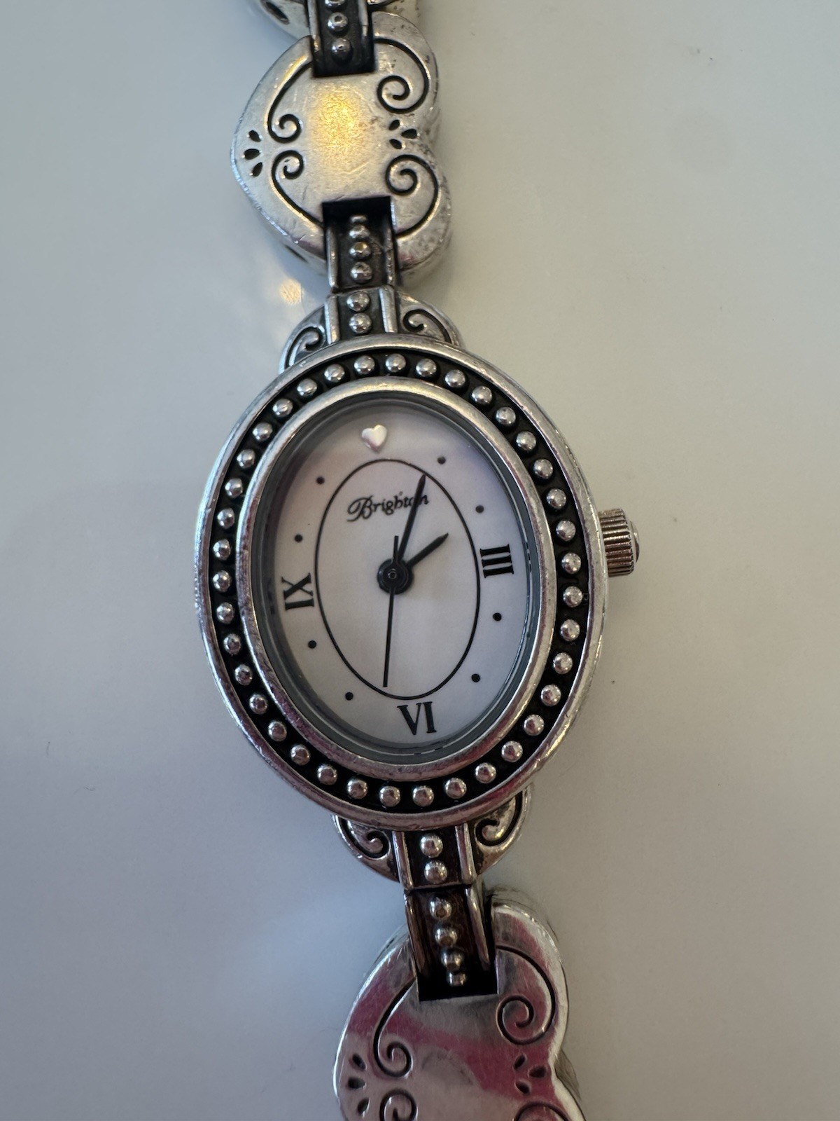Brighton Tyler Women’s Quartz Oval Watch Silver-Tone Brown Leather Roman Dial