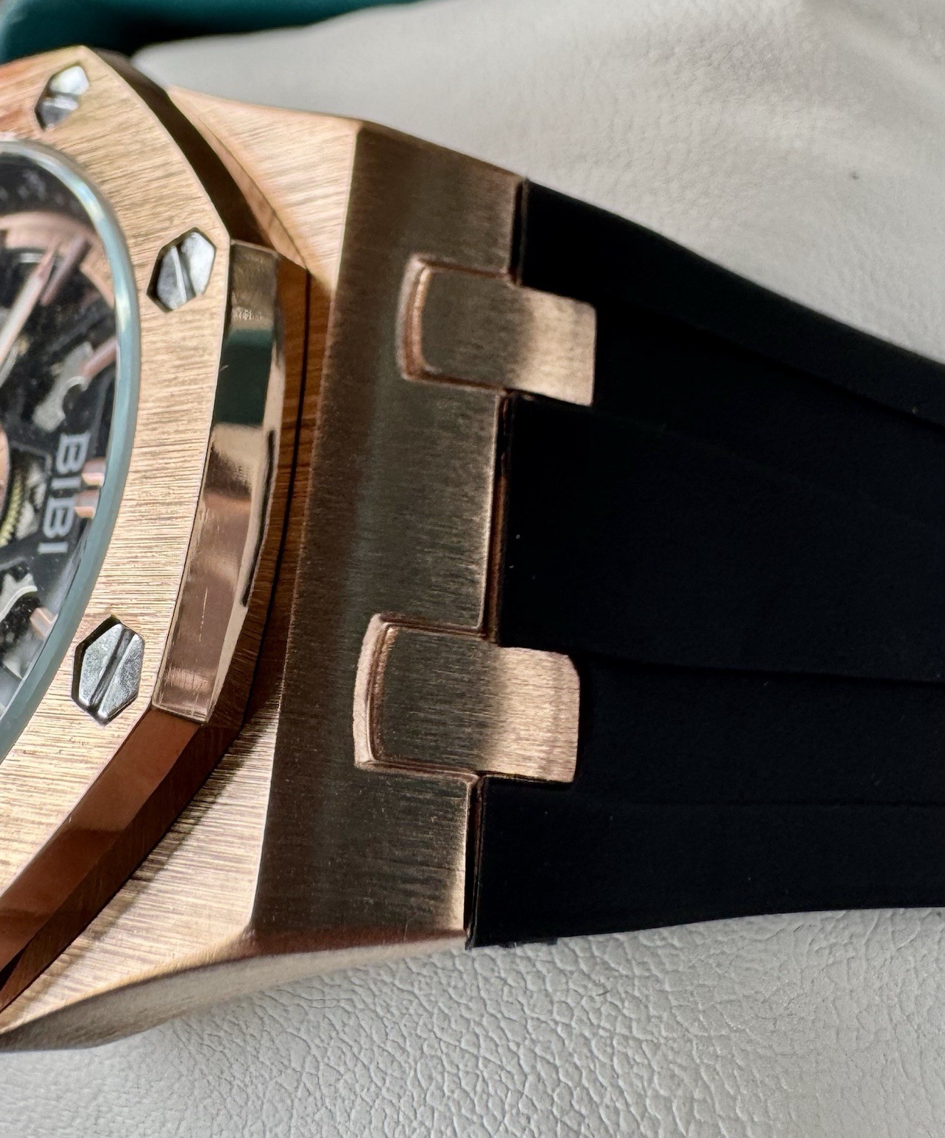 BIBI Skeleton Automatic Watch Rose Gold Black Silicone Strap 41.5mm New Box