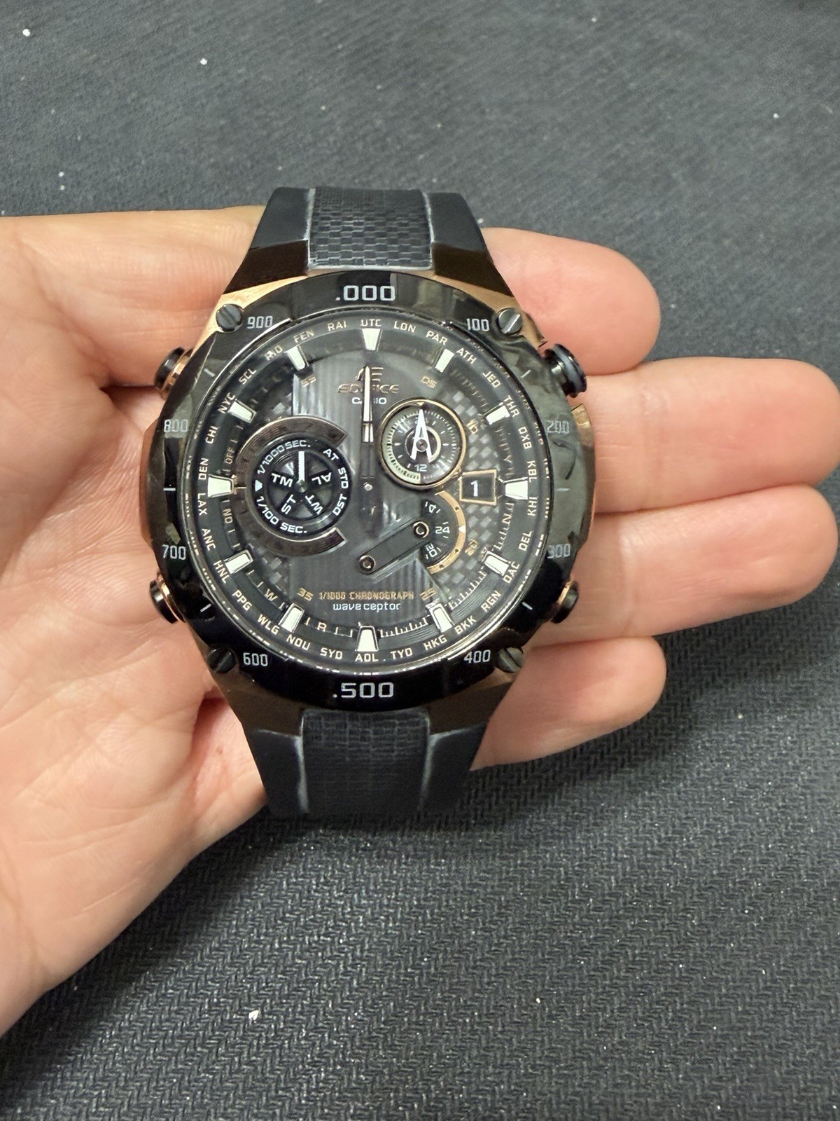 NWT $450 Casio Edifice EQWM1100CG-1 Atomic Solar Chronograph Wave Ceptor Box —