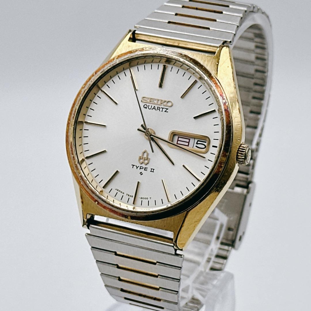 Seiko TYPE II Quartz Day-Date 7546 Vintage Mens Watch Tested Working Japan