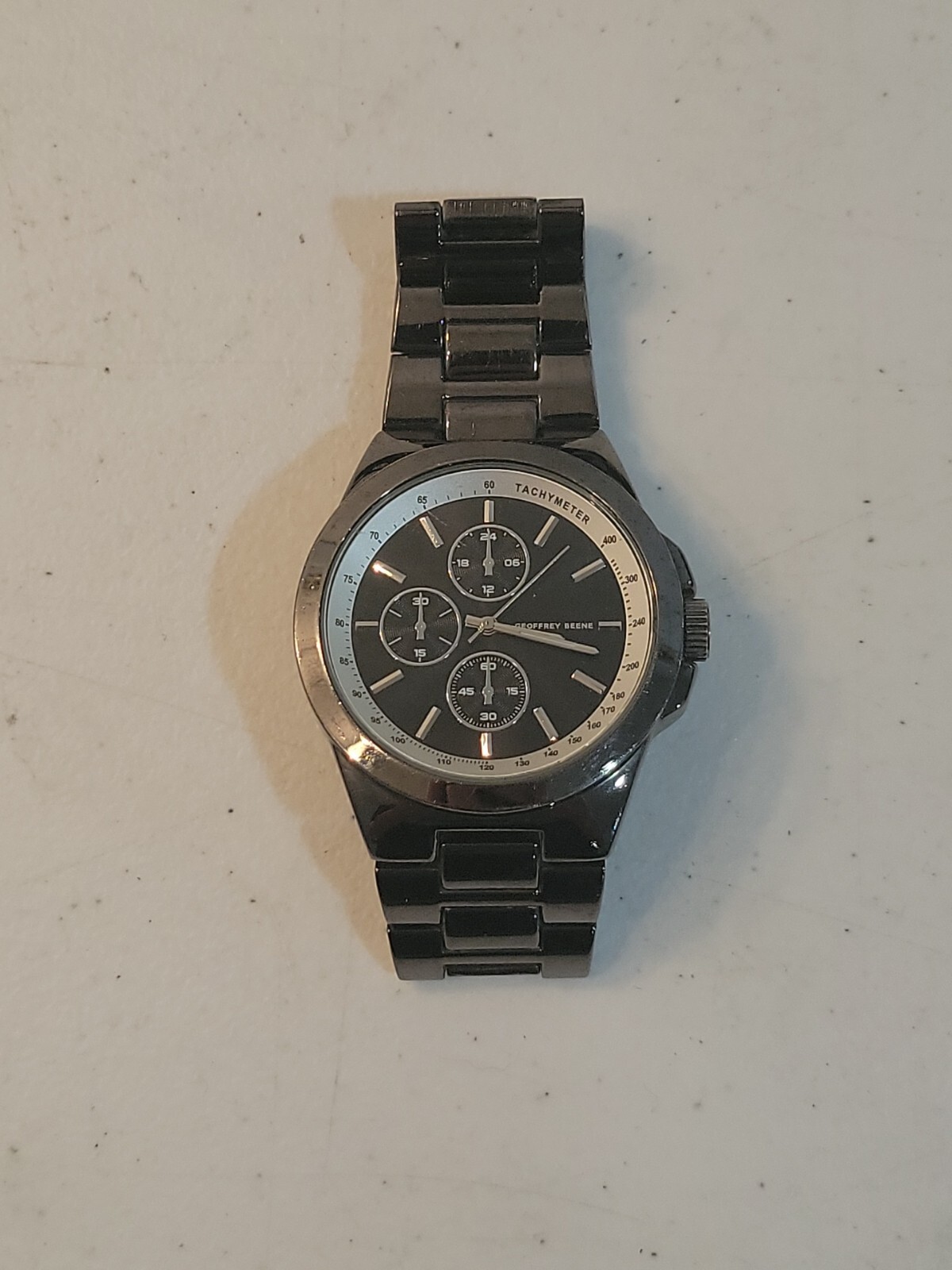 Geoffrey Beene Watch Mens Chrono Tachymeter Pin Buckle Strap GB8195GUS Needs Bat