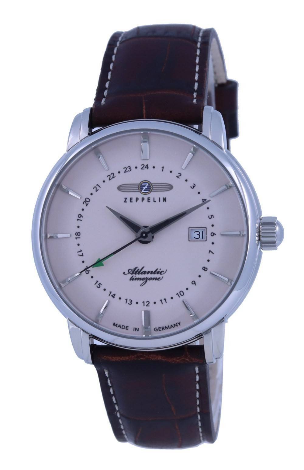 Zeppelin Atlantic Beige Dial Leather Strap Quartz 8442-5 84425 Men’s Watch