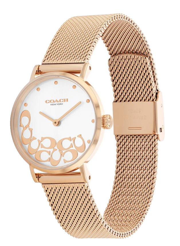COACH PERRY 14503857 SILVER DIAL ROSE GOLD BRACELET QUARTZ 36MM WOMENS WATCH