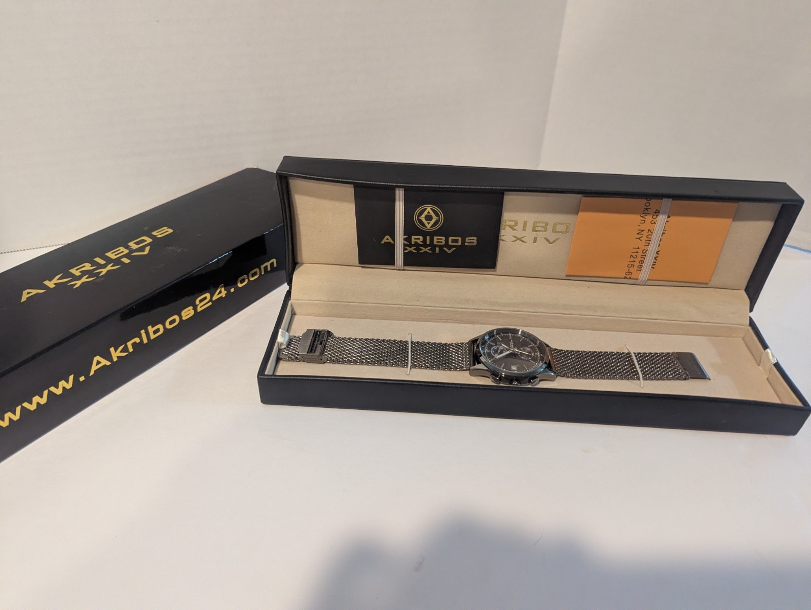 Men’s Akribos XXIV Multifunction dual time zone Gunmetal Mesh Watch