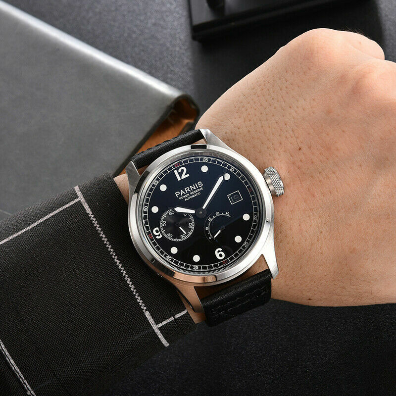 PARNIS Gents 46.5mm Automatic Watch for Men Power Reserve Movement Wristwatches
