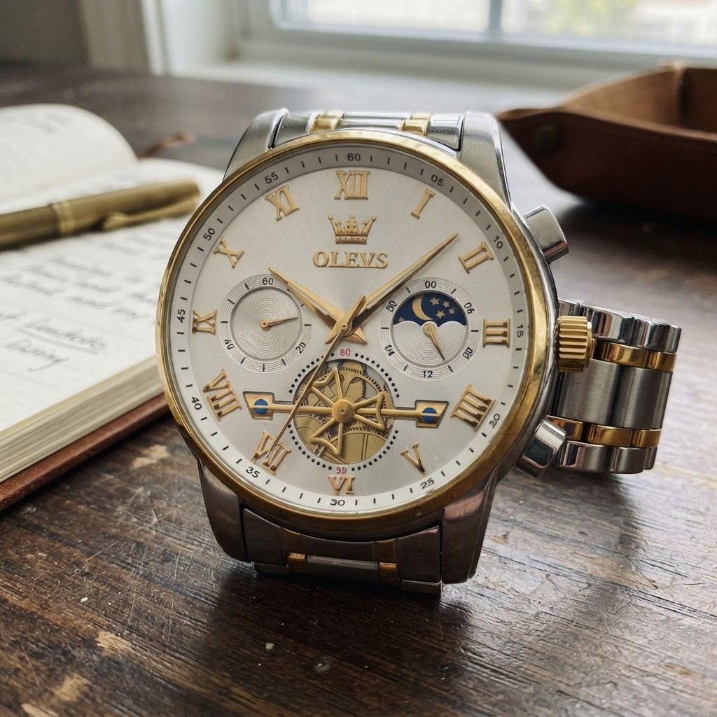 Elegant Luminous Men’s Quartz Watch with Big Dial – Waterproof Stainless Steel