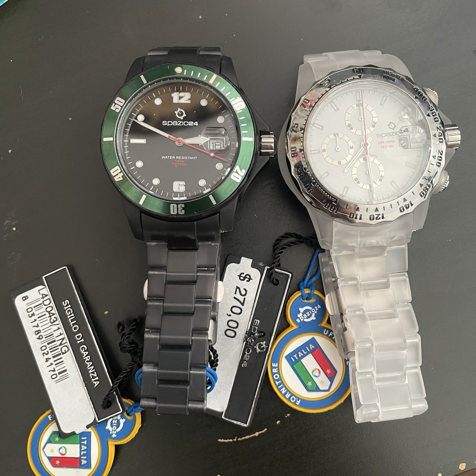 2 X Spazio24 Polycarbonate Men’s Field Watch Green White Bezel Luminous Hands