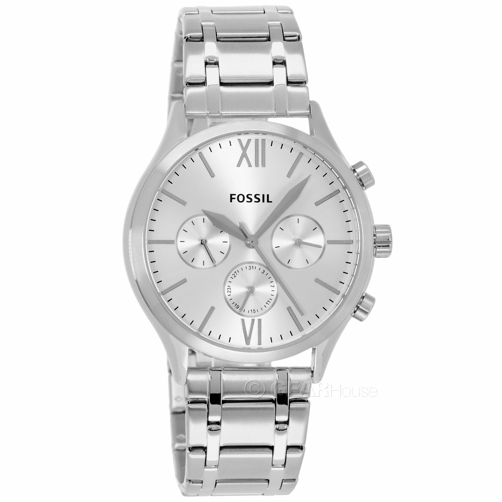 FOSSIL Fenmore Mens Multifunction Watch, Silver Dial Date, Stainless Steel Band