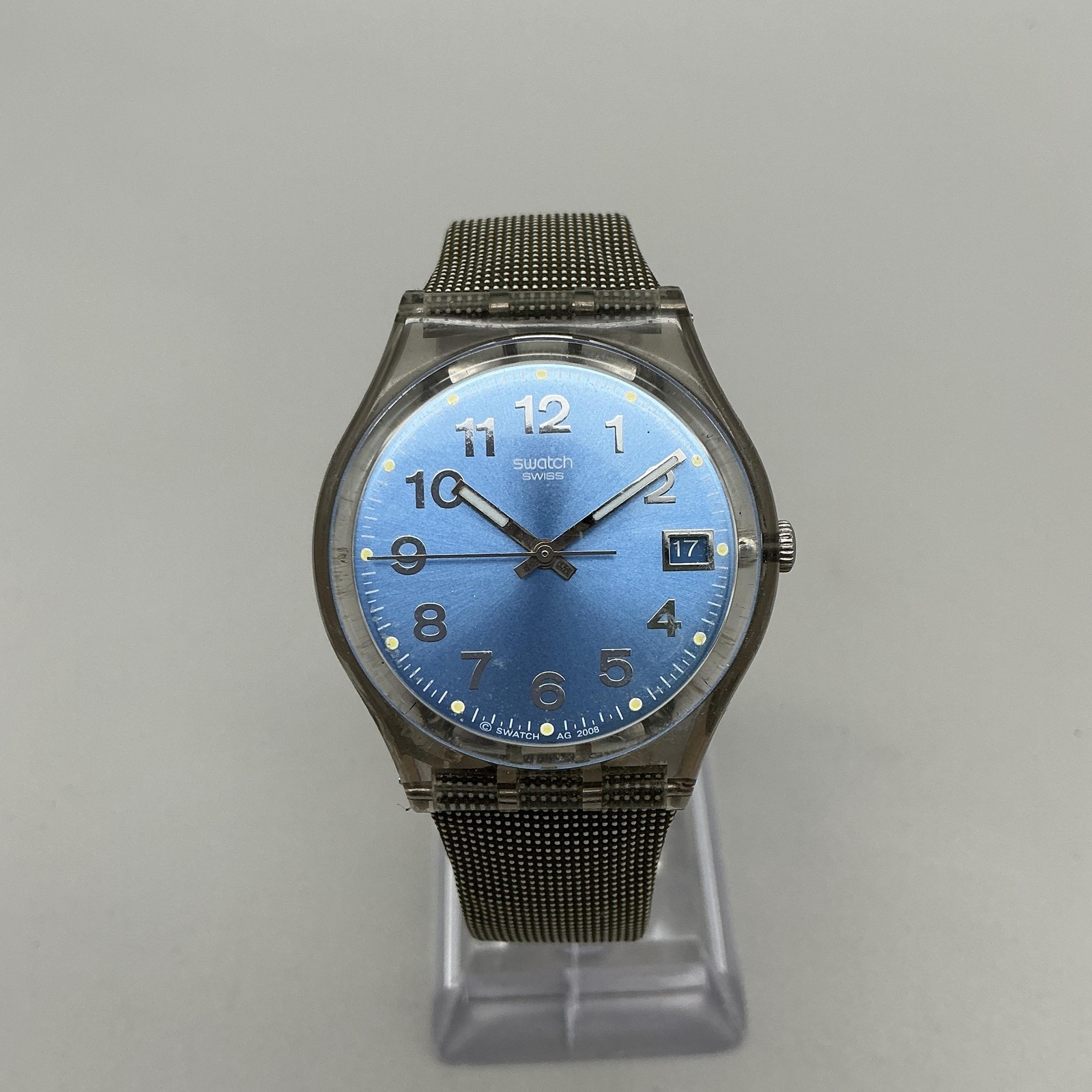 Swatch Blue Choco Mens Watch 34mm Date 2008 Date NOT RUNNING FOR PARTS Box