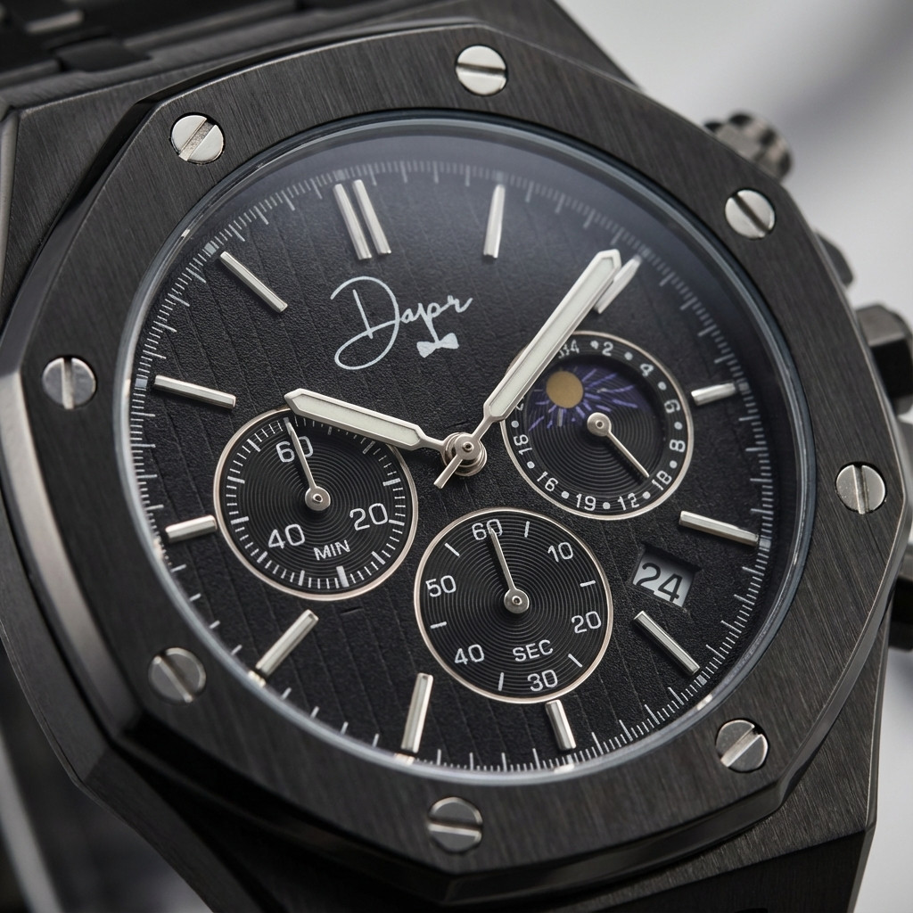Black Stainless Steel Watch – ChronoLunar All Black by Dapper Watches