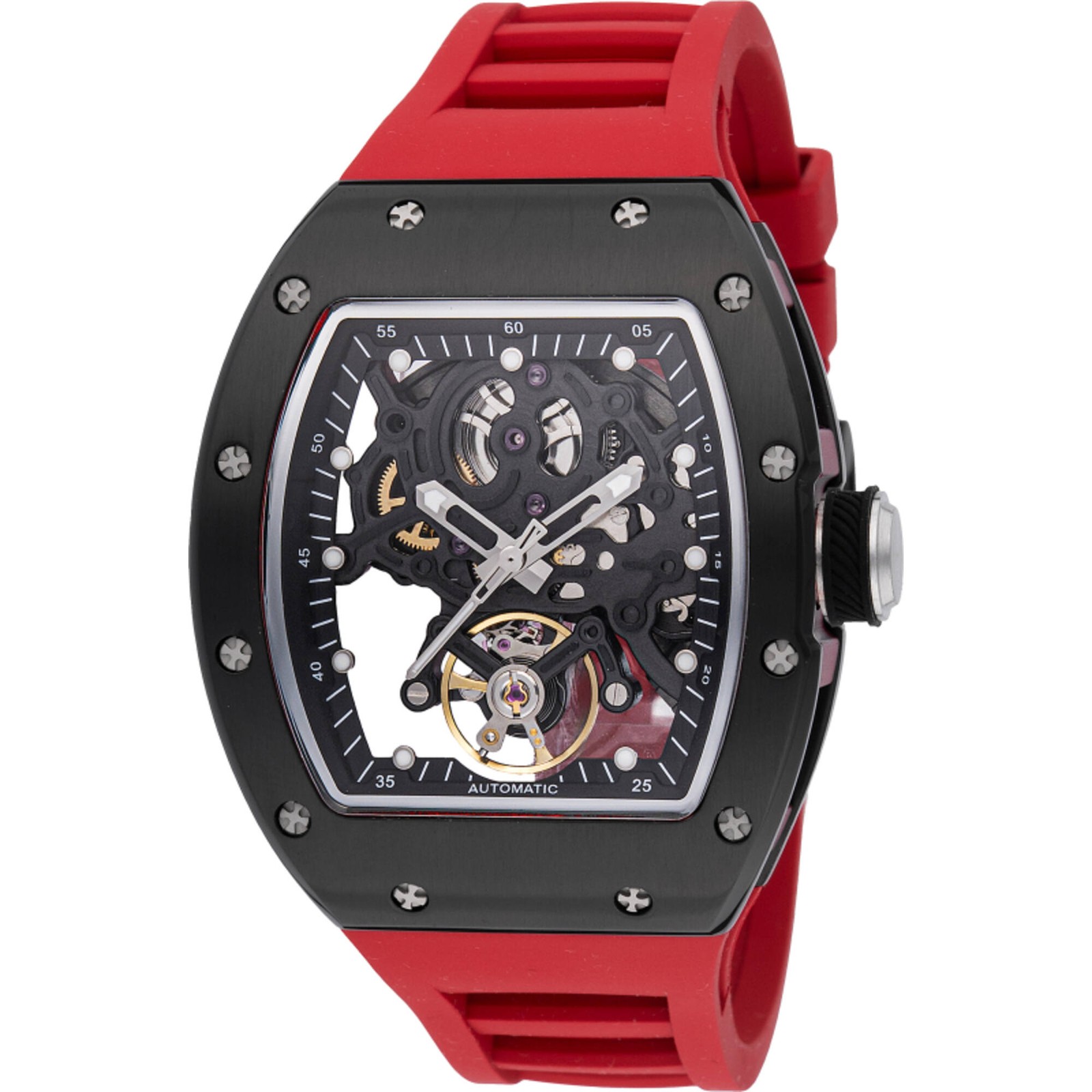Invicta Men’s Watch S1 Rally Black and Silver Tone Skeleton Dial Red Strap 49027
