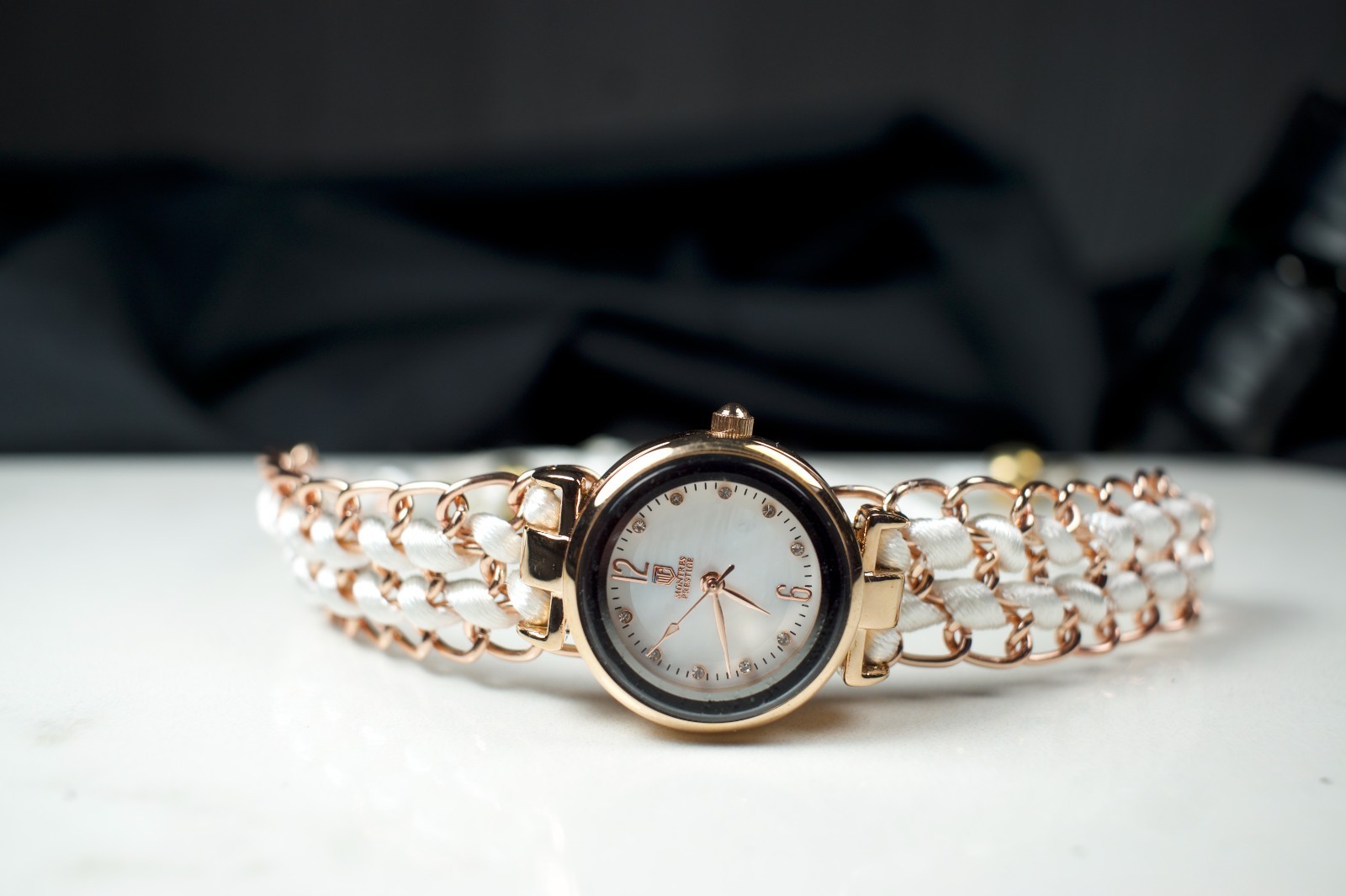 “The Birthday Bracelet” Montres Prestige Womens Watch Rose Gold Tone w/Box