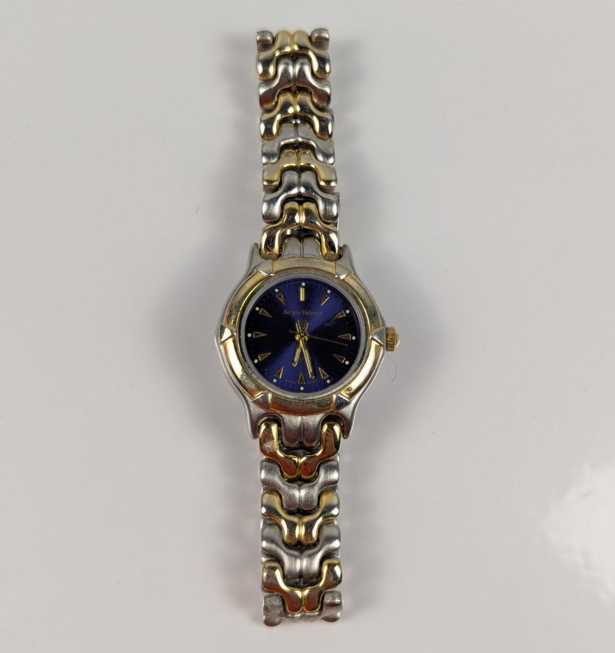 Sergio Valente Two Tone Quartz Analog Ladies Watch Date Dial Blue