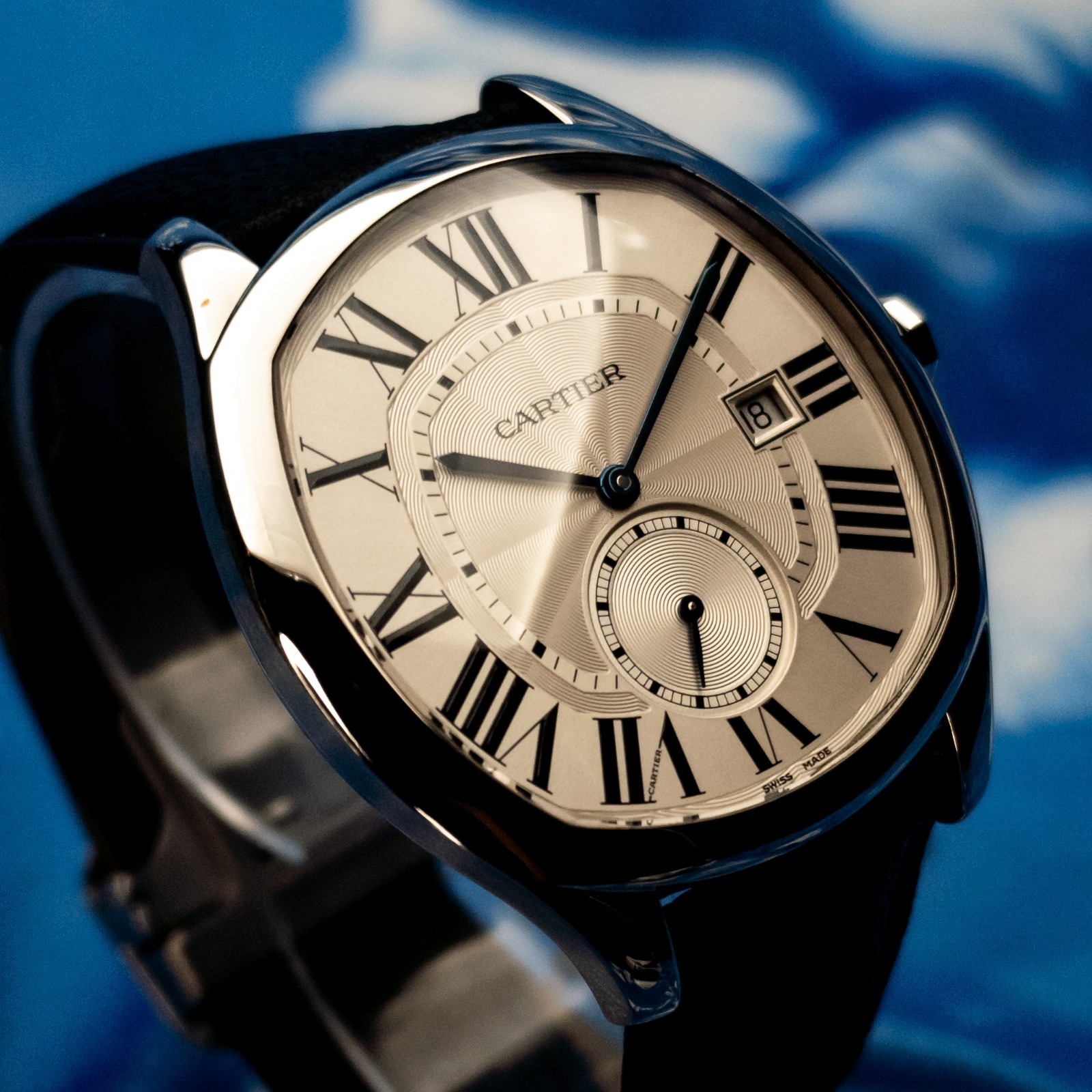 Cartier Drive de Cartier WSNM0004 Silver Guilloché | Blued Hands Men’s Watch B&P