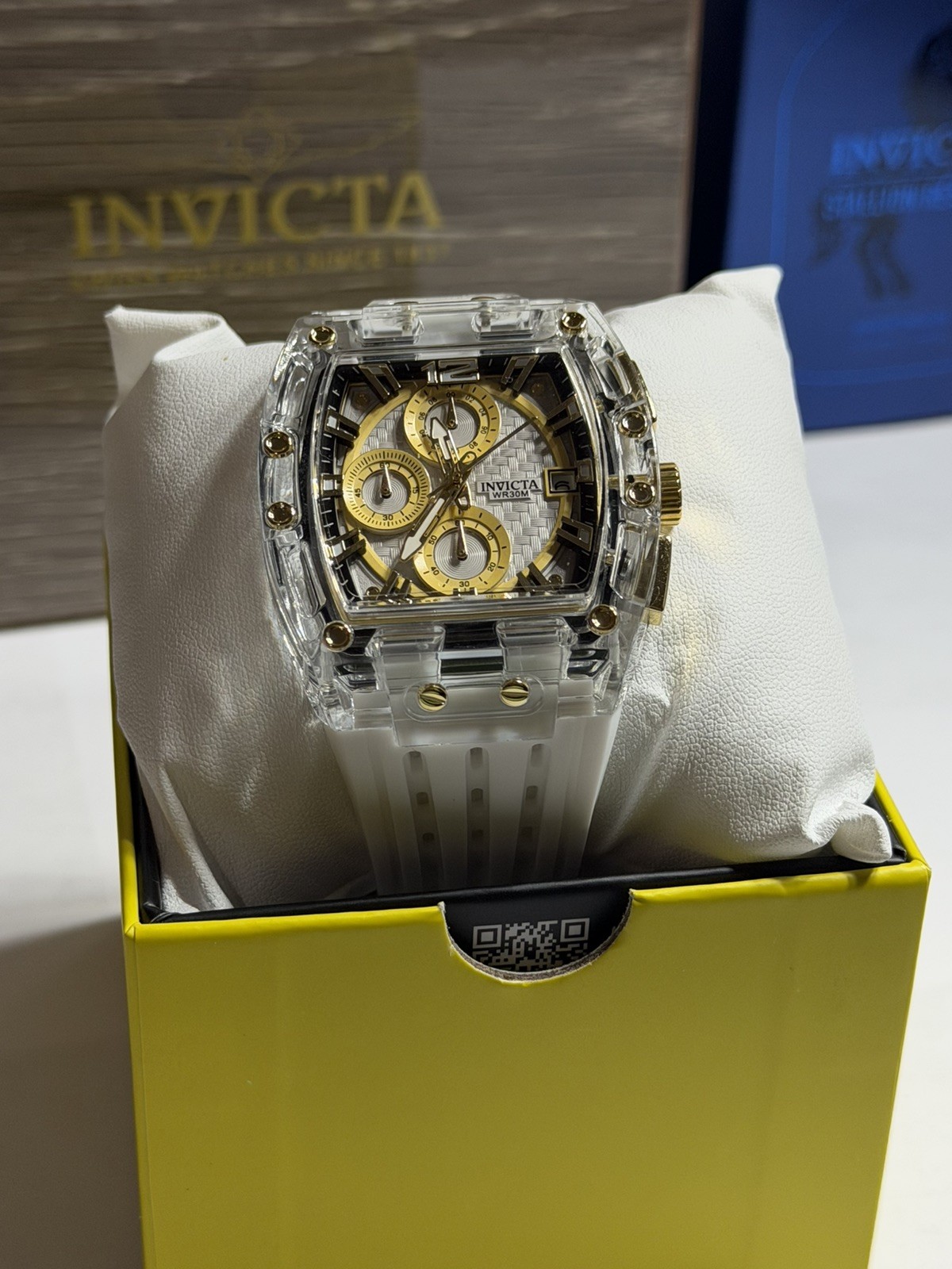 Invicta S1 Rally 70147 Men’s 42mm Transparent Case Gold White Silicone Watch