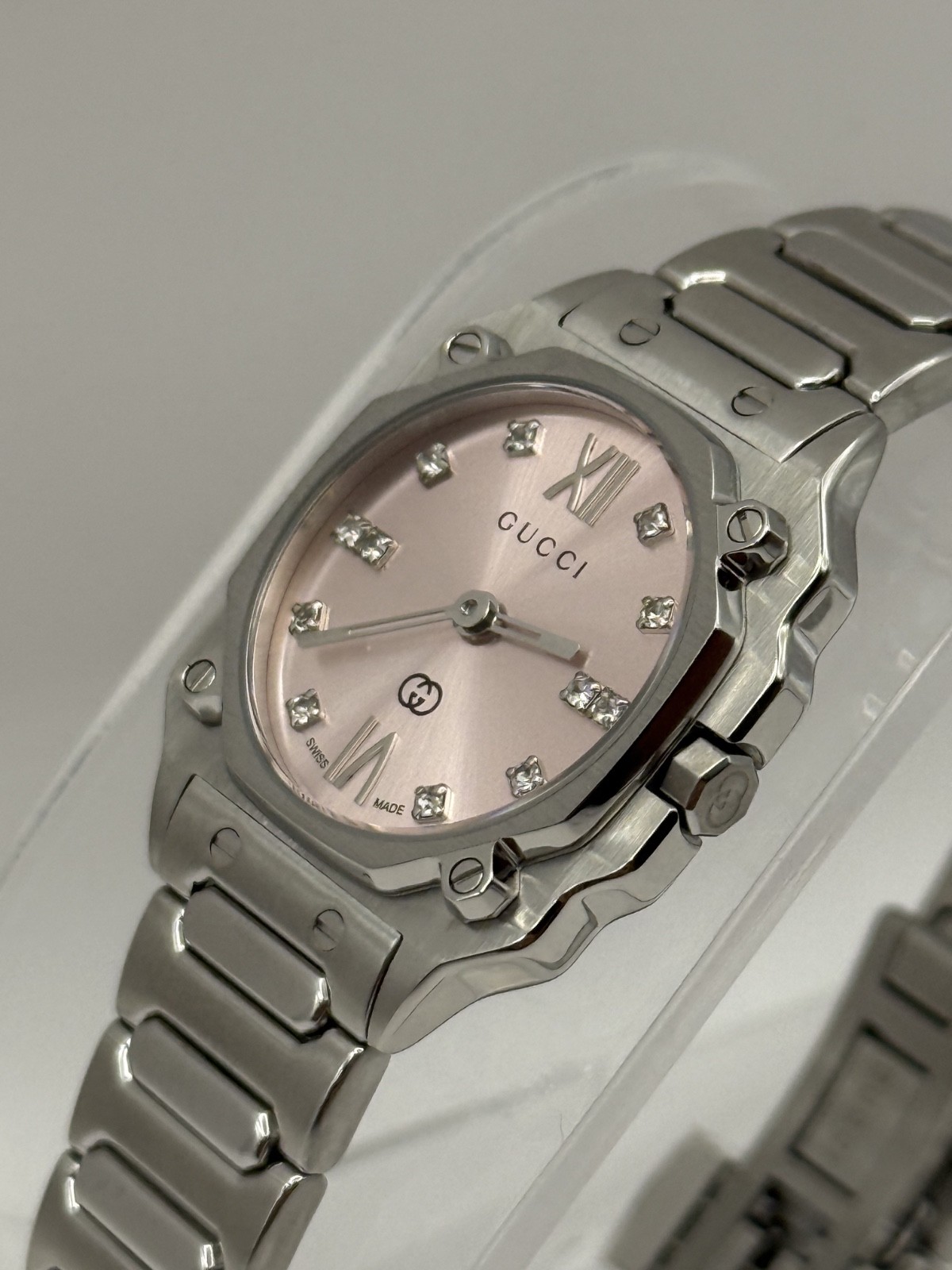 Gucci G-Flat Quartz 24mm Diamond Accent Pink Dial Women’s Watch YA166501